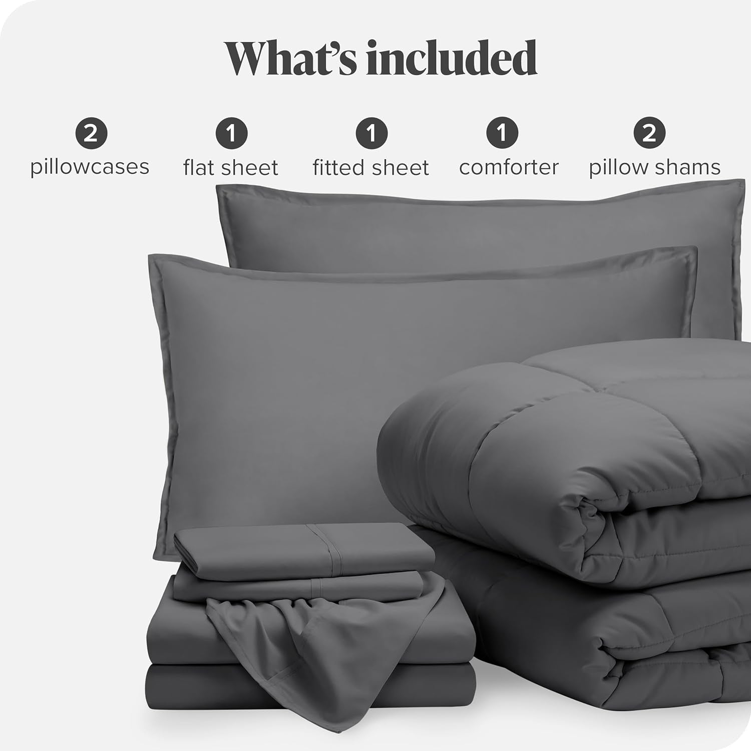 Bed-In-A-Bag 7 Piece Comforter & Sheet Set - Queen - Goose down Alternative - Ultra-Soft 1800 Premium - Bedding Set (Queen, Grey/Grey)