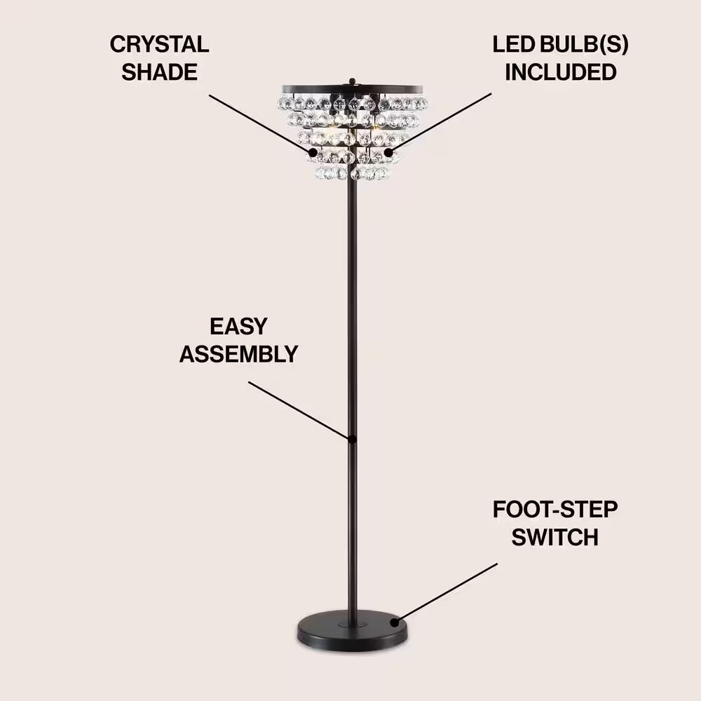 Jemma 60 In. Bronze/Clear Crystal/Metal LED Floor Lamp