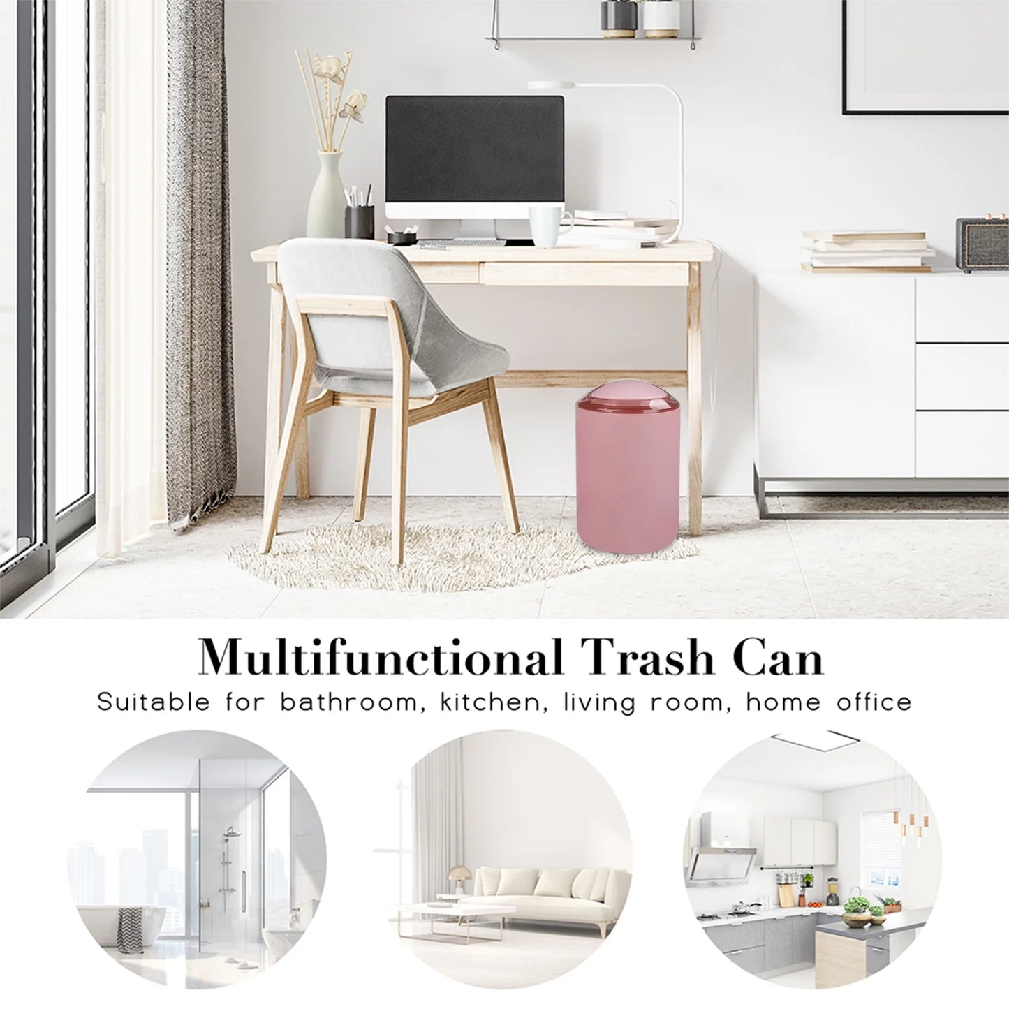 Bathroom Accessories Set 6 Pcs Bathroom Set Ensemble Complete Soap Dispenser Toothbrush Holder Tumbler Soap Dish Toilet Cleaning Brush Trash Can, Pink