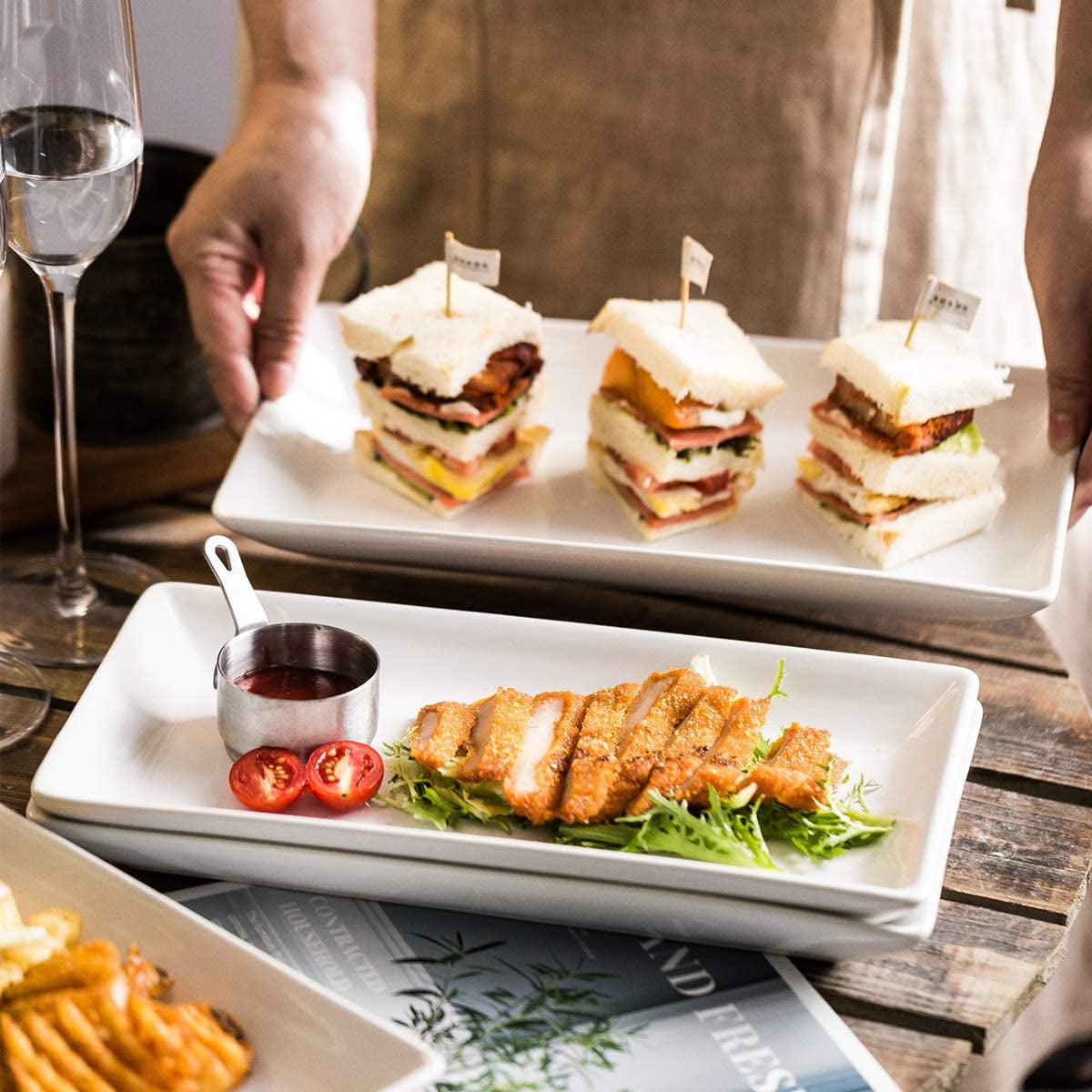 Porcelain Serving Platters Rectangular Trays White Serving Platters for Party, Stackable Serving Plates Set of 4,12 Inch