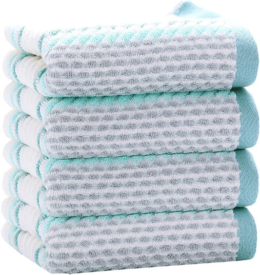 Hand Towels Set of 4 Striped Pattern 100% Cotton Soft Absorbent Decorative Towel for Bathroom (Green)