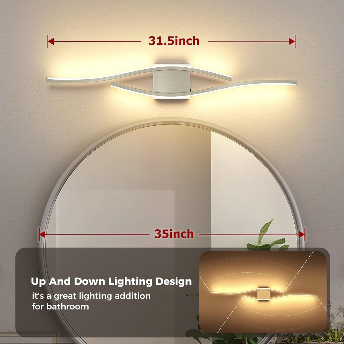 Brushed Nickel Vanity Lights for Bathroom Lighting Fixtures over Mirror Dimmable 5CCT Modern Vanity Lighting Fixture Led Bath Wall Light 31.5 Inch