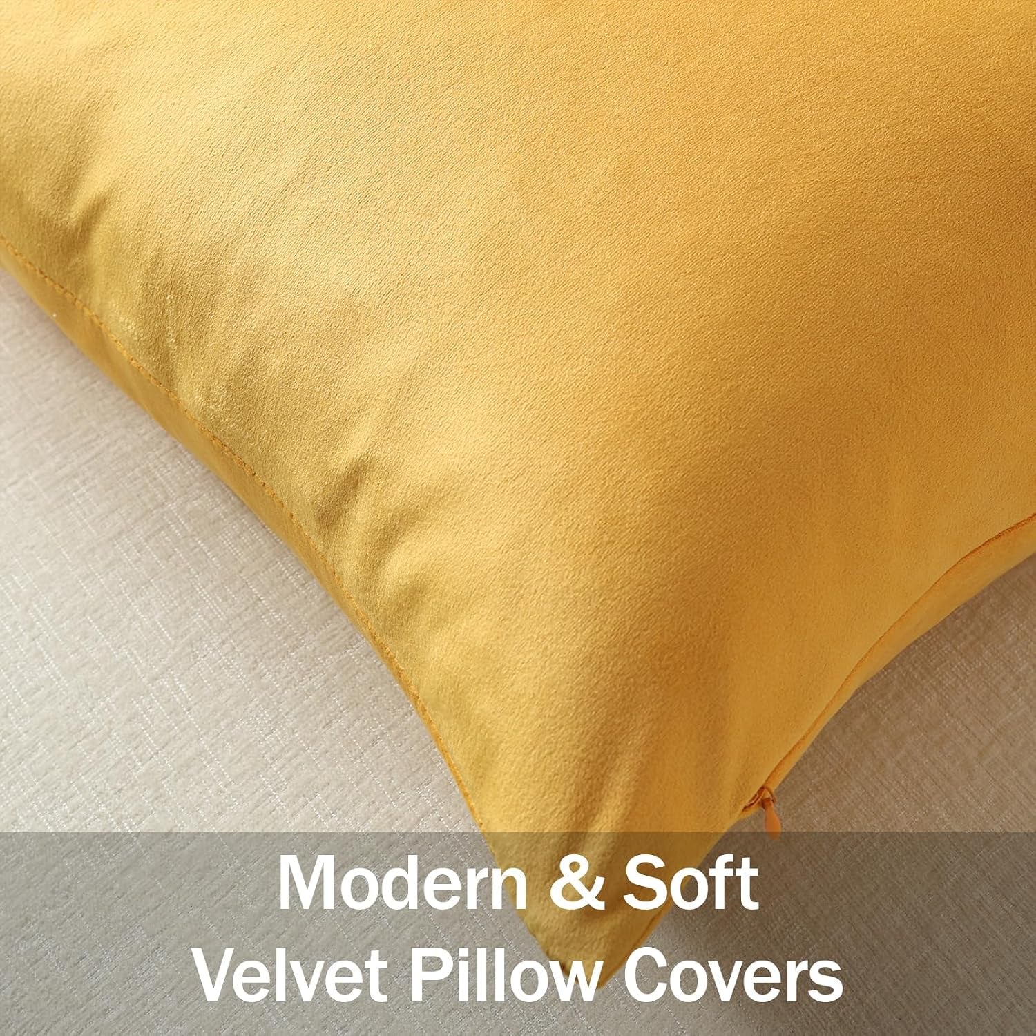 Throw Pillow Covers 18X18 Gold Yellow: Pack of 2 Cozy Soft Velvet Square Modern Luxury Decorative Throw Pillow Cases for Sofa Couch Living Room Bed Home Decor
