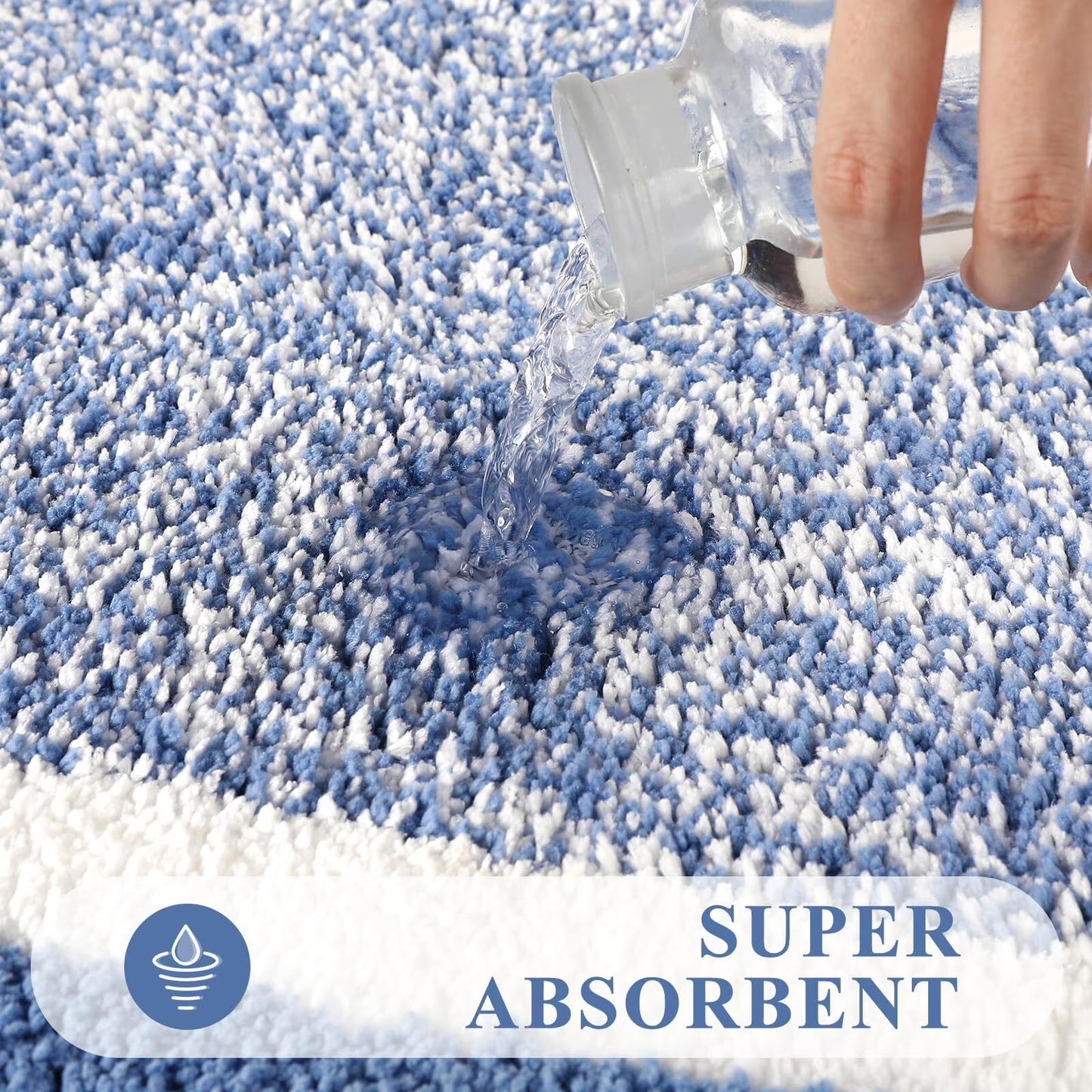 4Pcs Bathroom Rugs Set with U-Shaped Mat, Non Slip, Quick Drying, Ultra Soft and Water Absorbent Bath Rug Mat Carpet Machine Washable 18"X26"+20"X32"+U 20"X24"+19"X21" Blue
