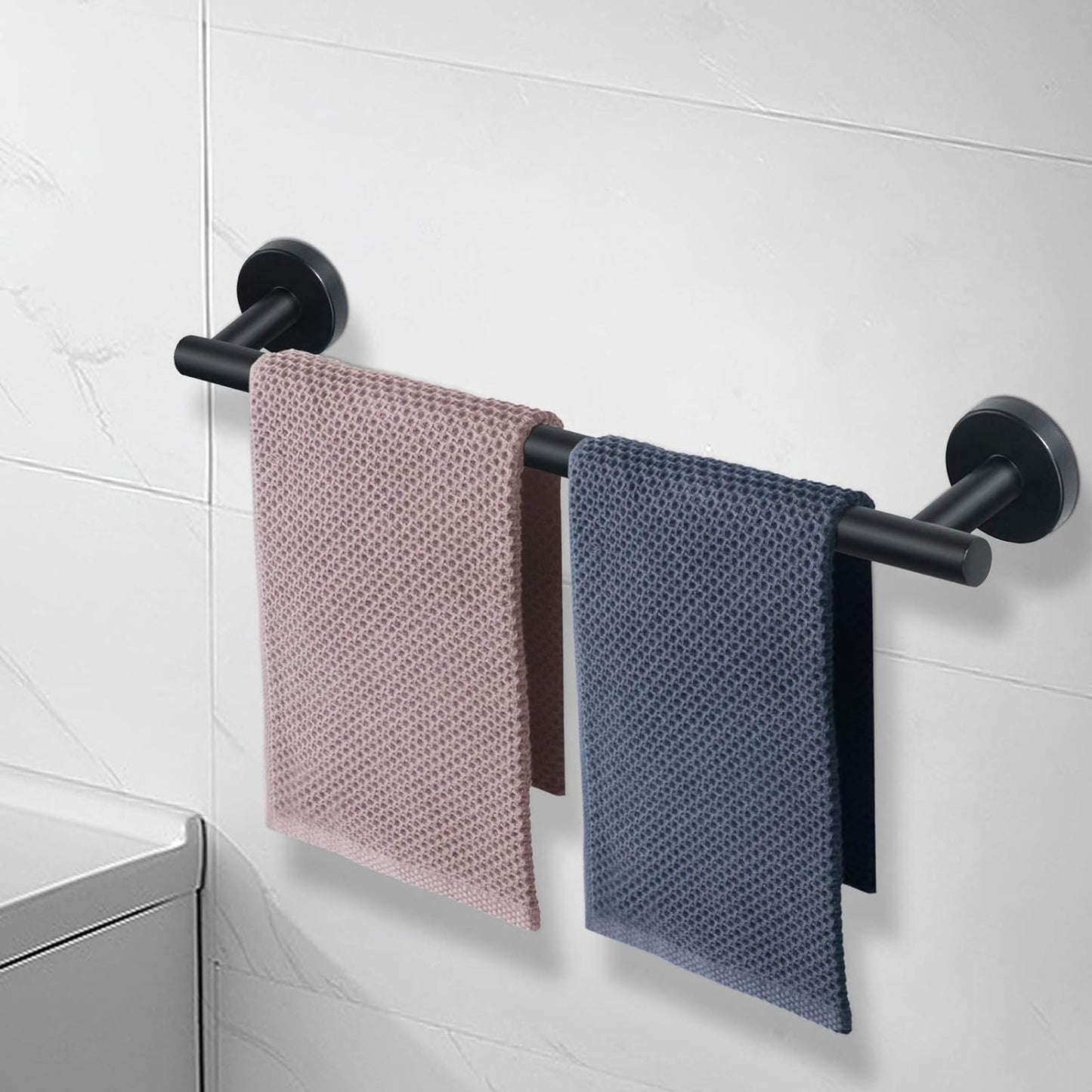 Bath Towel Bar, Bath Accessories Thicken Stainless Steel Shower Towel Rack for Bathroom, Towel Holder Wall Mounted (1 Pack, Matte Black, 24 Inch)