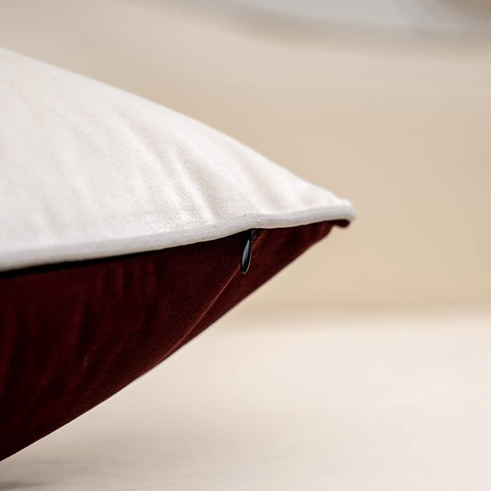 Wine Red Patchwork Velvet Lumbar Pillow Cover with Gold Striped Leather Cushion Case Modern Luxury Pillowcase for Sofa Couch Bedroom Living Room Home Decor,12"X20"