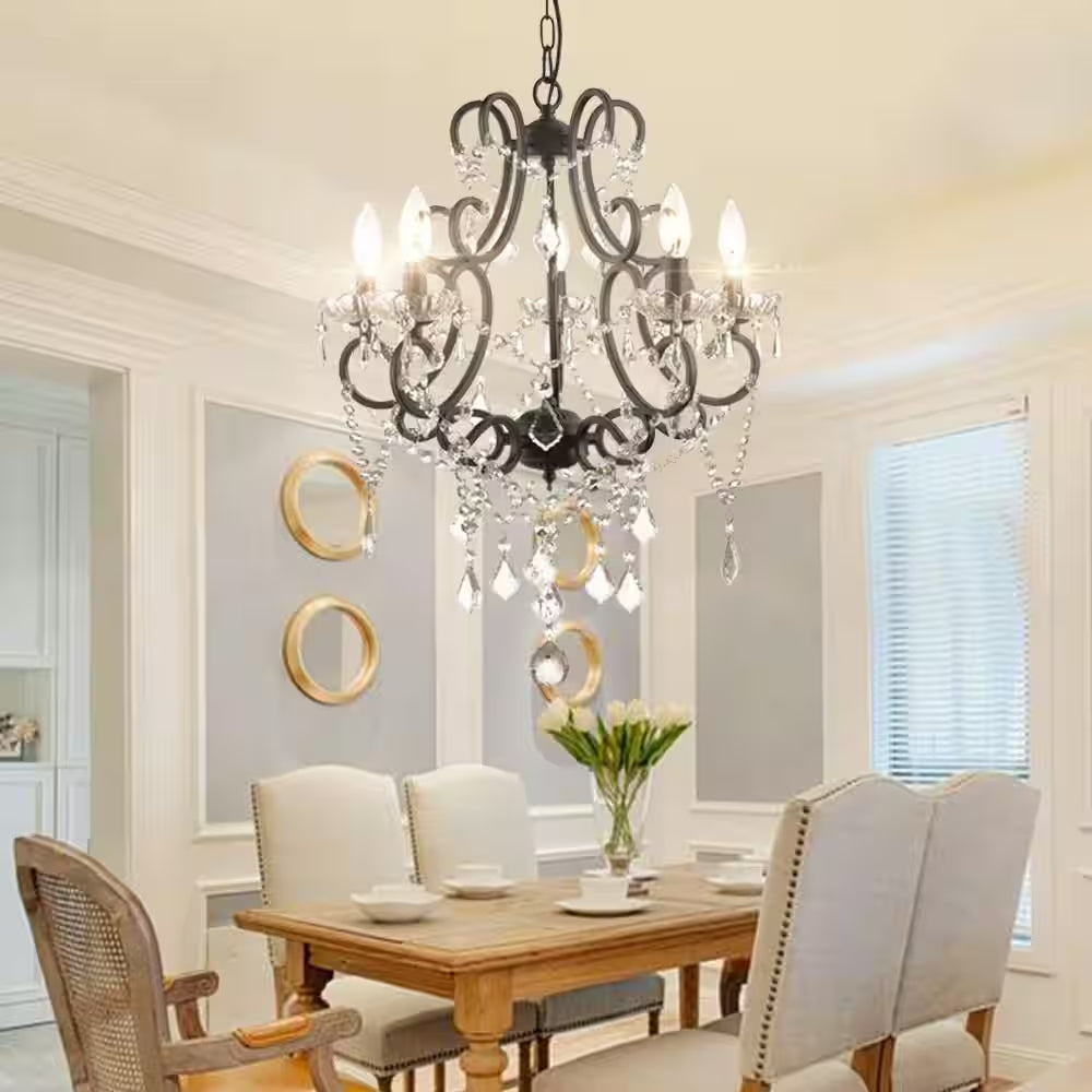 Atlanta 5-Light 22 In. Black Crystal Traditional Candle Dimmable Chandeliers Living Dining Foyer Lighting