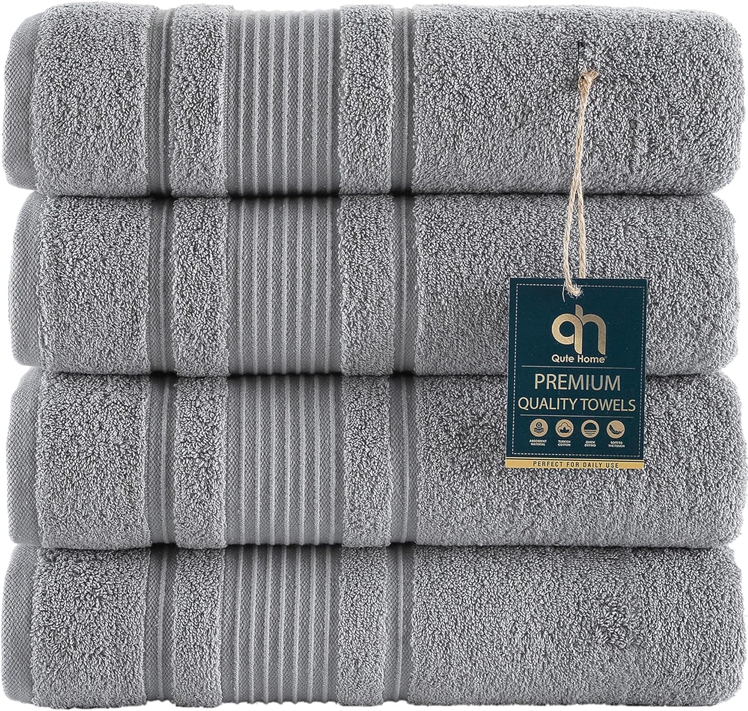 4-Piece Bath Towels Set, 100% Turkish Cotton Premium Quality Towels for Bathroom, Quick Dry Soft and Absorbent Turkish Towel, Set Includes 4 Bath Towels (Grey)