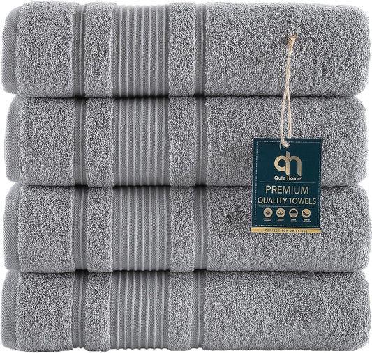 4-Piece Bath Towels Set, 100% Turkish Cotton Premium Quality Towels for Bathroom, Quick Dry Soft and Absorbent Turkish Towel, Set Includes 4 Bath Towels (Grey)