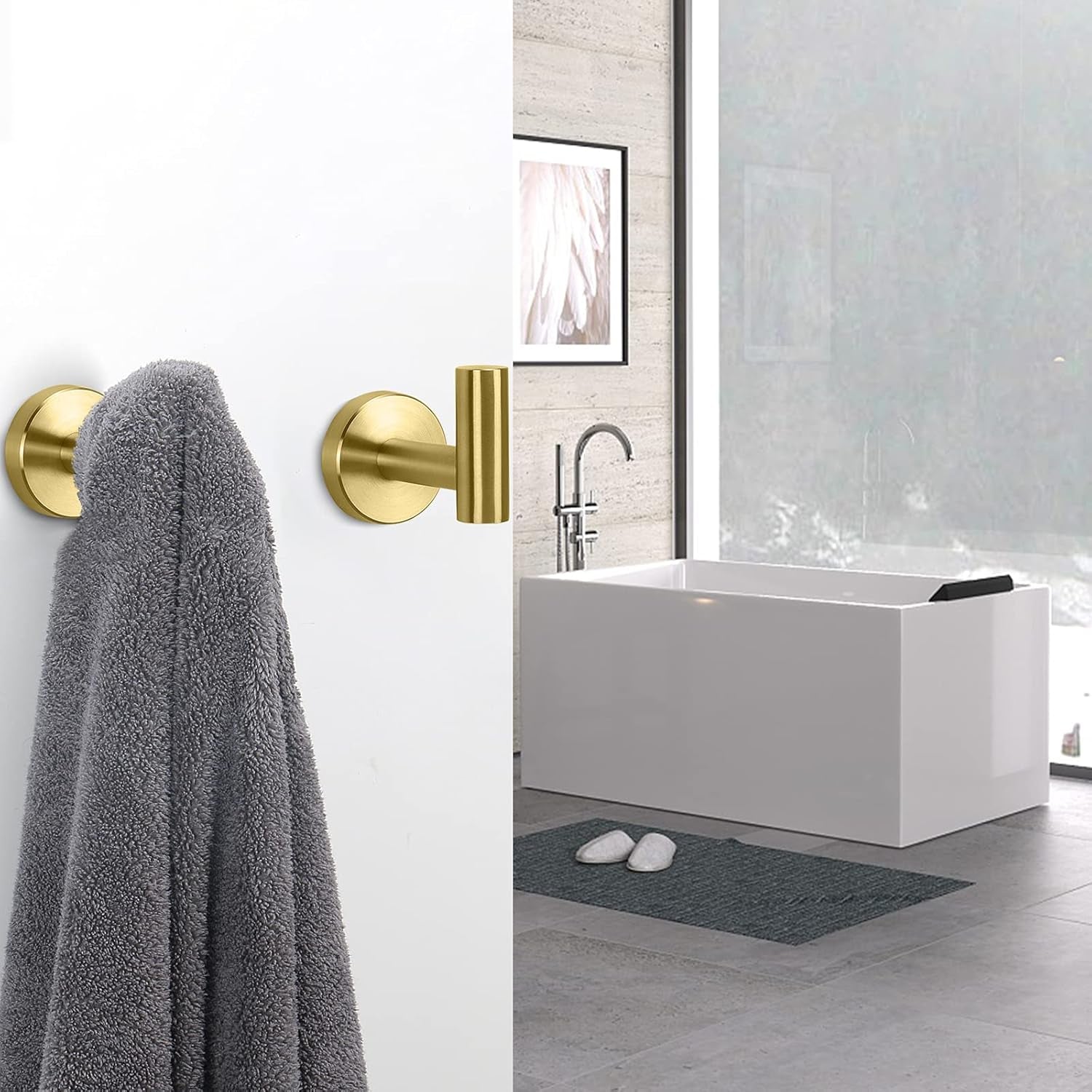 Bath Towel Hooks- SUS 304 Stainless Steel Robe Hook Holder, Heavy Duty Coat Hook for Bathroom Livingroom Hotel Kitchen Garage, Wall Mounted (Brushed Gold, 4 Pack)
