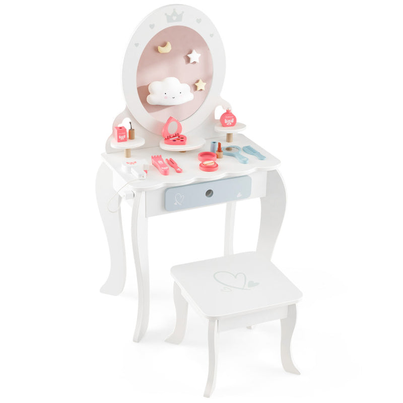 Kids 2-In-1 Princess Makeup Table and Chair Set with Removable Mirror