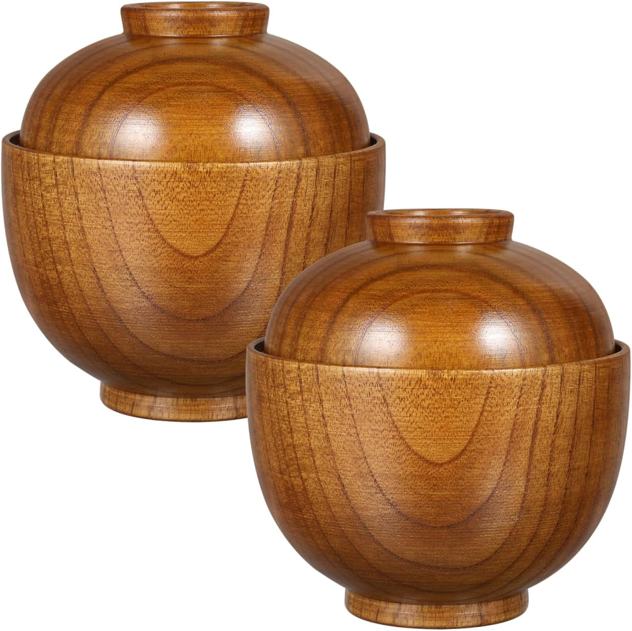 Japanese Style Wooden Rice Bowls with Lids Set of 2 3.93In Small Soup Serving Bowls for Salad Miso Soup and Snacks Lightweight Tableware for Home and Restaurant Use
