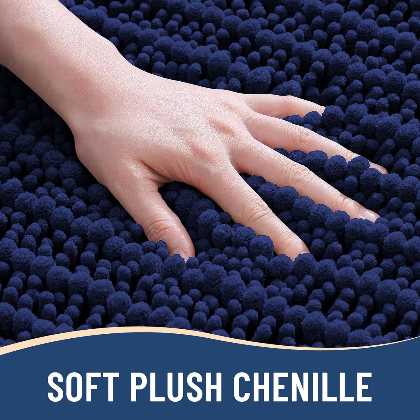 Luxury Chenille Bathroom Rug Mat, Extra Soft Thick Absorbent Shaggy Bath Rugs, Non-Slip Machine Wash Dry, Plush Bath Mats for Bathroom, Shower and Tub, 24X16, Navy
