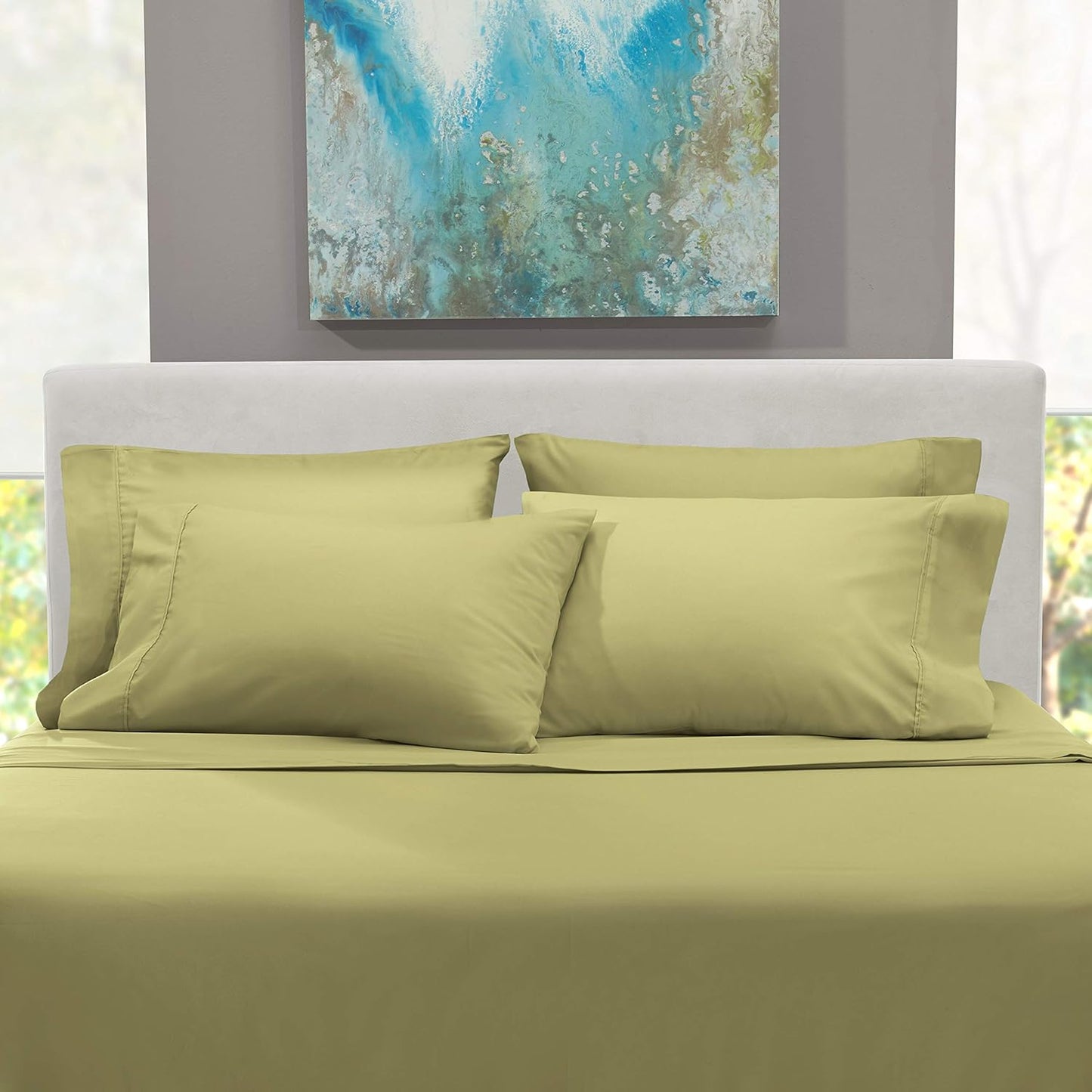 Luxury Soft 6 Piece Bed Sheet Set Extra Deep Pocket Fitted Sheets Fits Mattress up to 21", Double Brushed Bedding, Queen, Sage