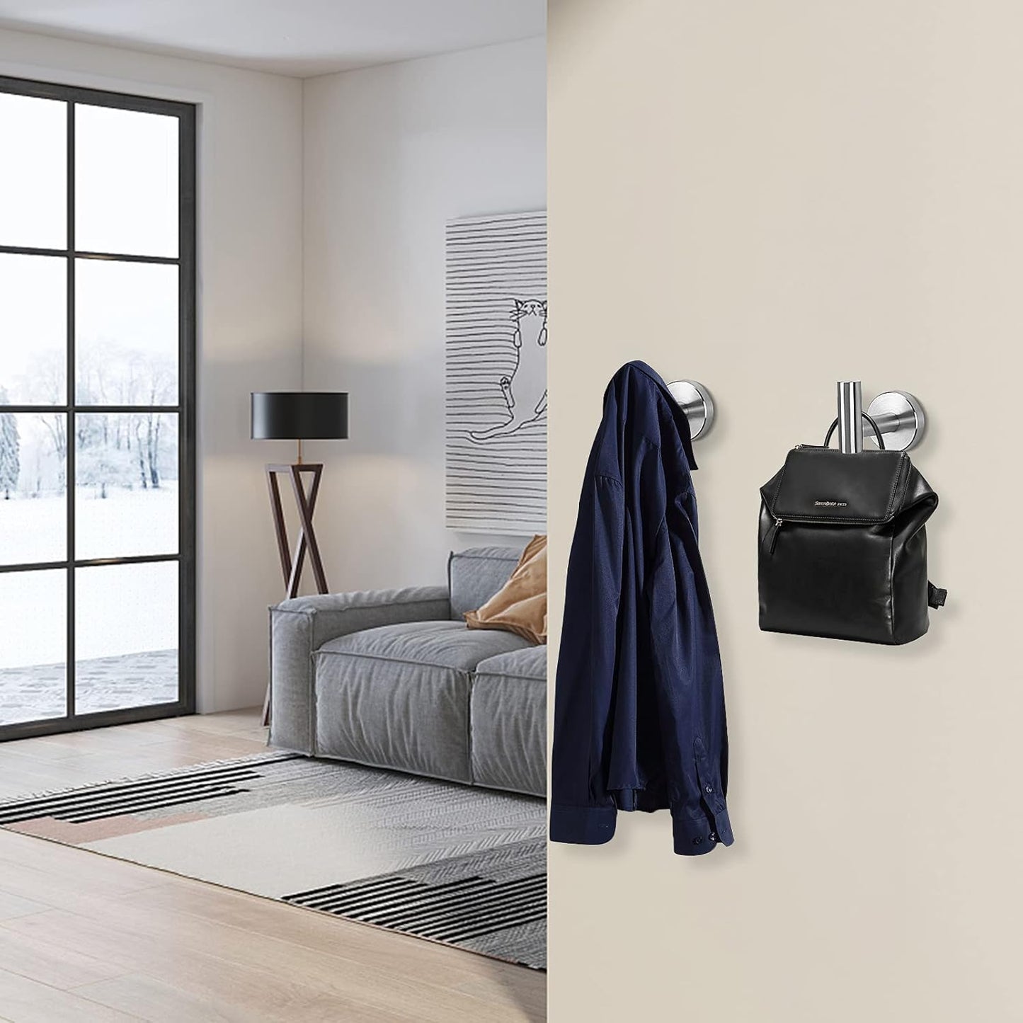 Bath Towel Hooks- SUS 304 Stainless Steel Robe Hook Holder, Heavy Duty Coat Hook for Bathroom Livingroom Hotel Kitchen Garage, Wall Mounted- 4 Pack (Brushed Nickel)