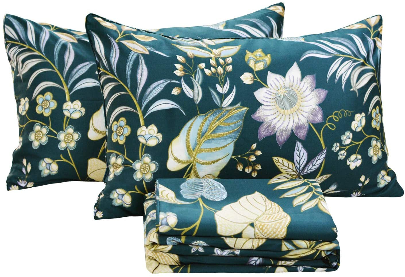 Sheets Set Queen Teal Elegant Floral Sheets Tropical Plam Leave Sunflower Bedding 800 Thread Count Luxury Summer Bedding 100% Egyptian Cotton Deep Pocket Bed Sheets Set, 4 Pieces-Queen Size