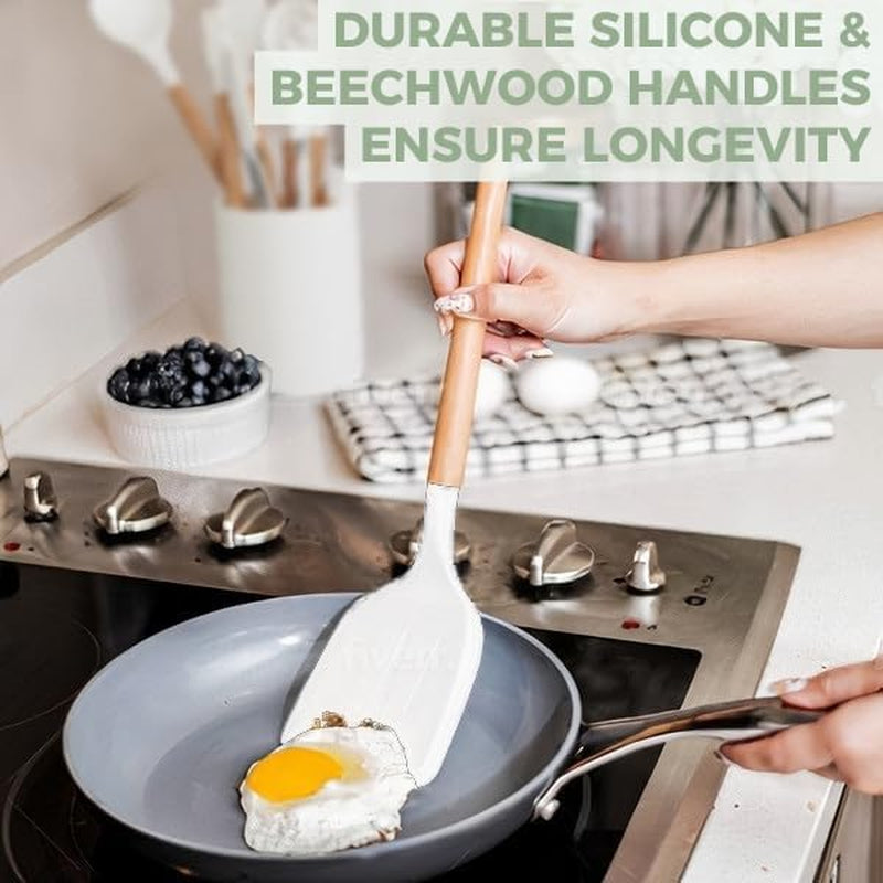 Silicone Cooking Utensils Set White – 11 Pcs Silicone Spatula Sets for Cooking | Heat-Resistant, Bpa-Free Kitchen Utensils Set for Cooking & Baking | Non Toxic Cooking Utensils Set with Utensil Holder