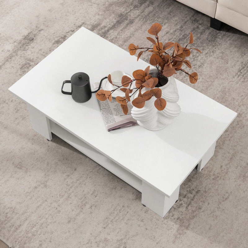 Large 41 Inch 2-Tier Wooden Modern Coffee Table with Storage Shelf