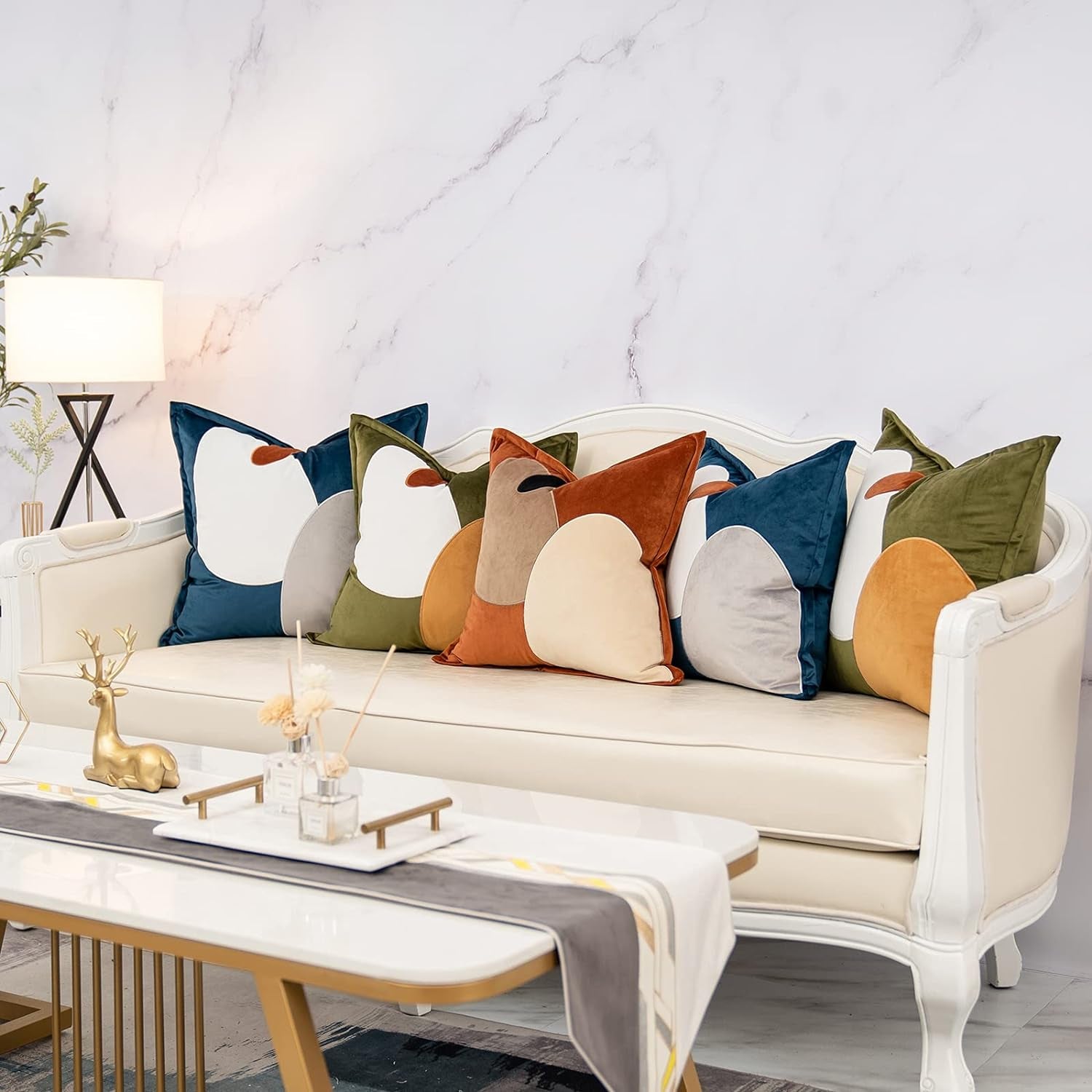 Green Decorative Velvet Throw Pillow Cover with Cloth Texture Patchwork Cushion Case Modern 18X18 Inch Pillowcase for Sofa Couch Bedroom Living Room Home Decor