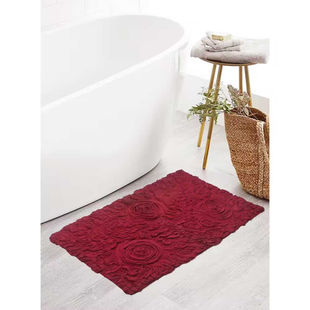 Bell Flower Collection 100% Cotton Tufted Bath Rugs, 21 In. X34 In. Rectangle, Red