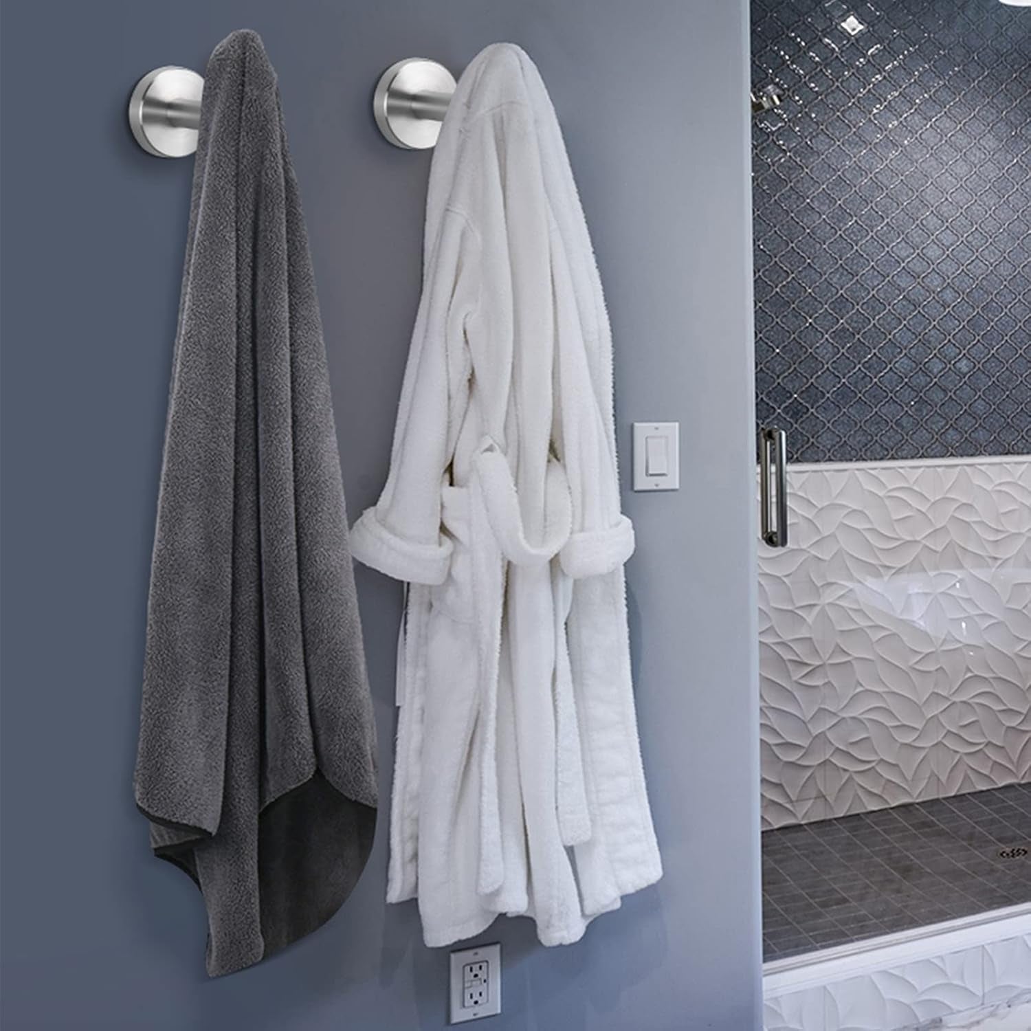 Bath Towel Hooks- SUS 304 Stainless Steel Robe Hook Holder, Heavy Duty Coat Hook for Bathroom Livingroom Hotel Kitchen Garage, Wall Mounted- 4 Pack (Brushed Nickel)