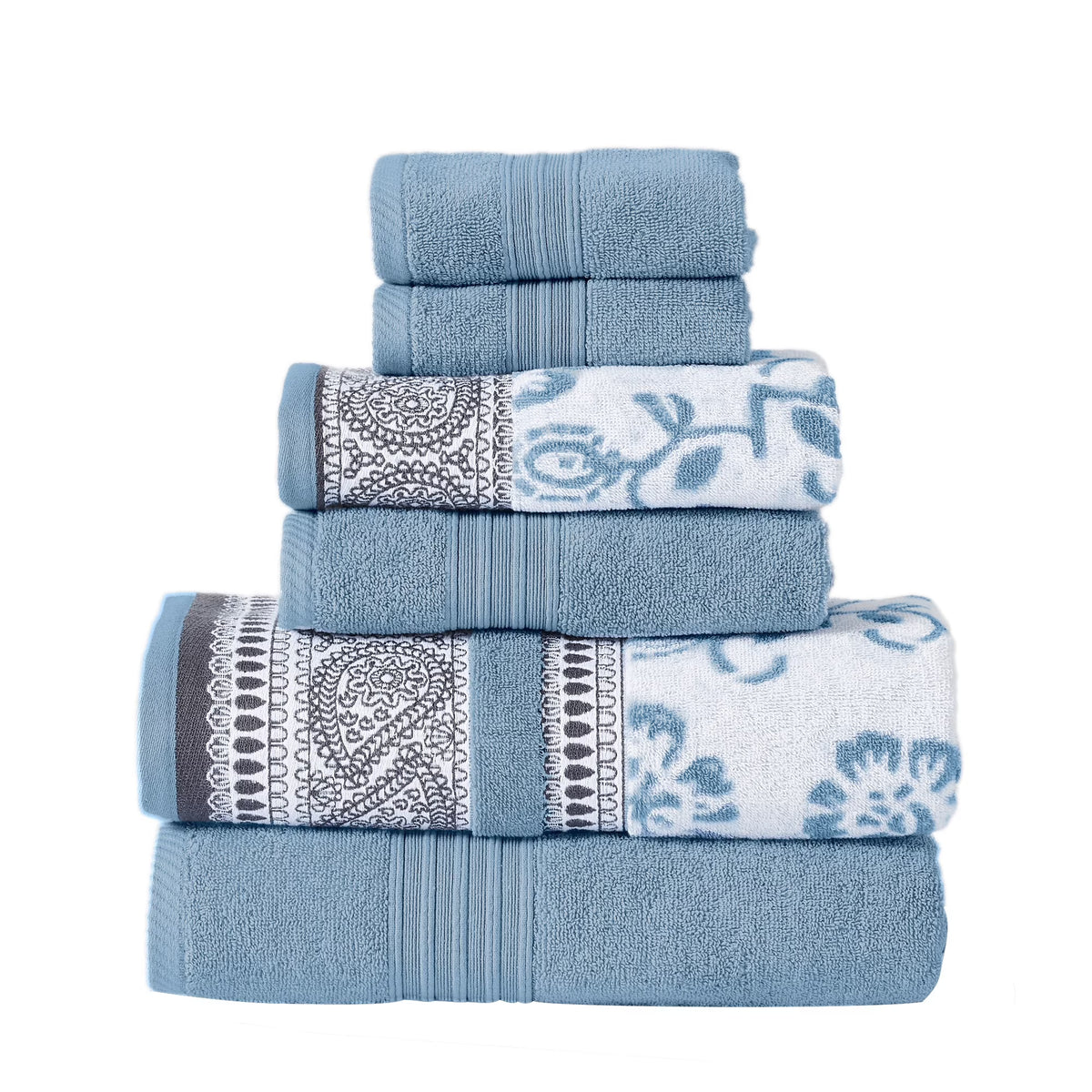 Ophelia 6-Piece Cotton Adult Bath Towel Set, Blue