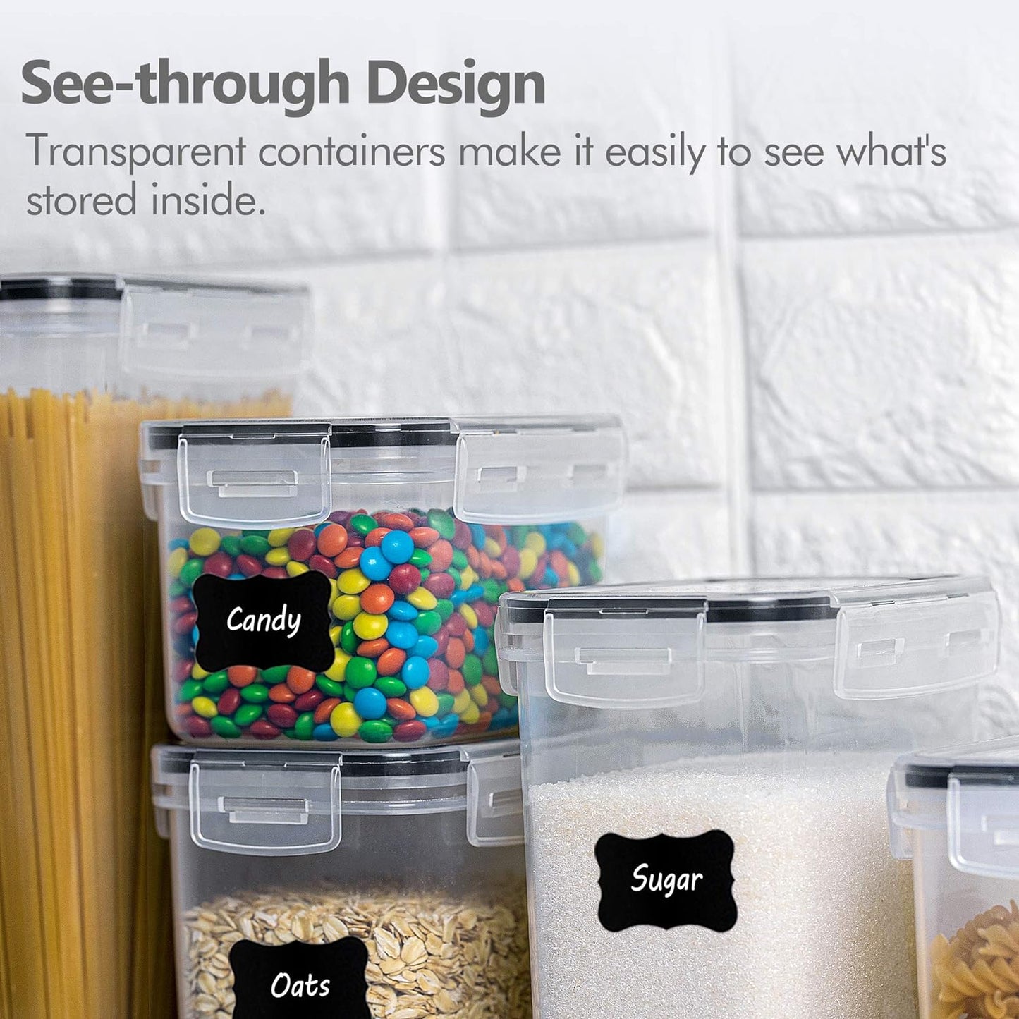 Airtight Food Storage Containers Set, 14 PCS Kitchen Storage Containers with Lids for Flour, Sugar and Cereal, Plastic Dry Food Canisters for Pantry Organization and Storage | Bpa-Free Kitchen Organizers with Lids, for Flour, Sugar & Cereal, Plastic Dry Food Canisters, Pantry Storage