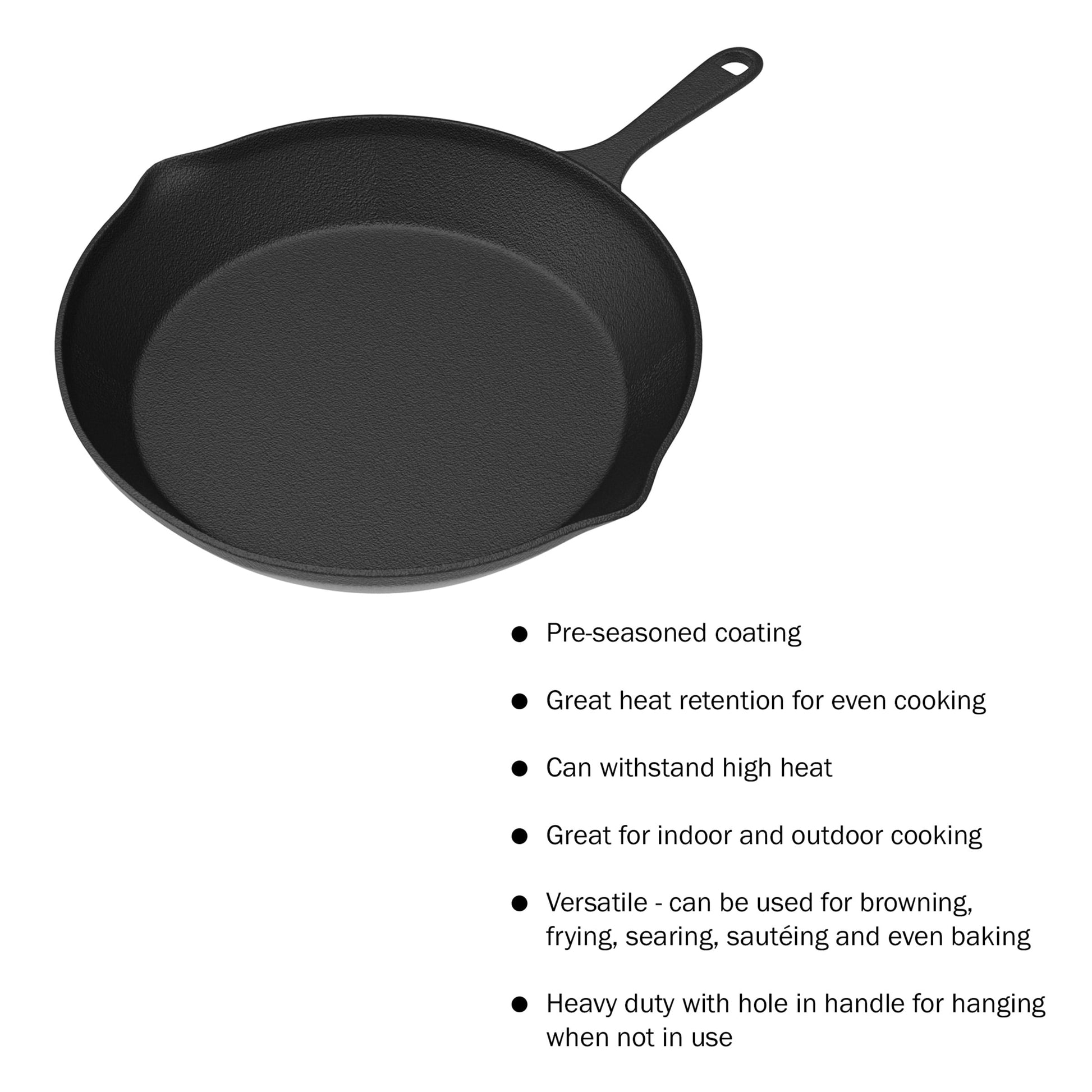 Set of 3 Cast Iron Skillet Set, Pre-Seasoned Oven-Safe Non-Stick Frying Pans - 10”, 8”, 6” (Black)