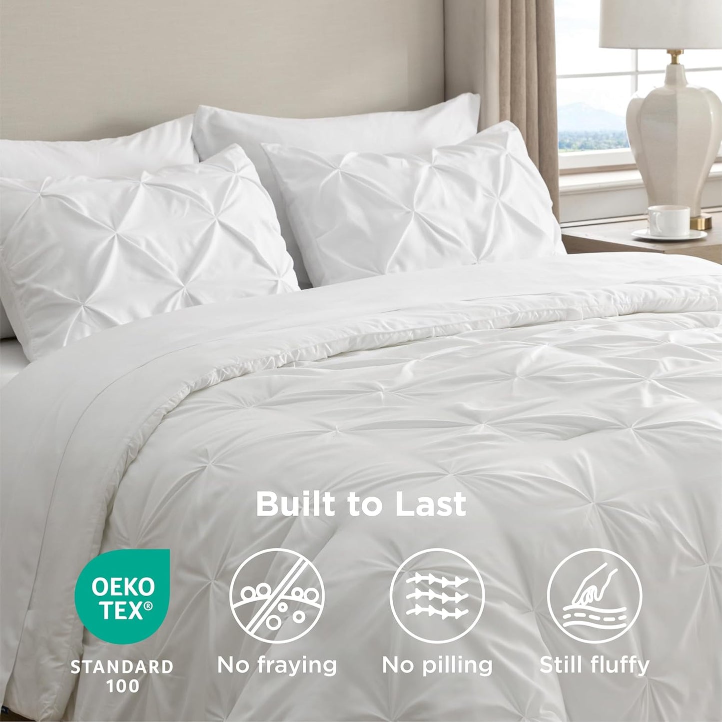 Twin Comforter Set White - Bed in a Bag Twin Size 5 Pieces, Gentlesoft™ Pintuck Bed Set Gift for Family, Pinch Pleat White Comforter with Sheets, Pillowcase & Sham