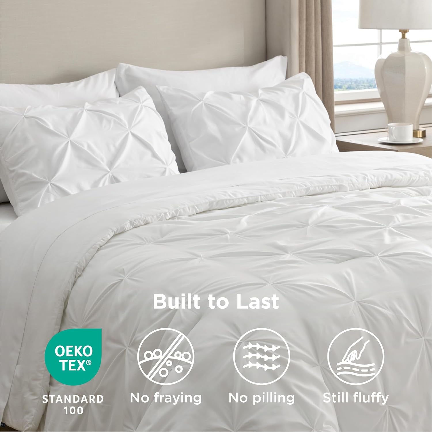 Twin Comforter Set White - Bed in a Bag Twin Size 5 Pieces, Gentlesoft™ Pintuck Bed Set Gift for Family, Pinch Pleat White Comforter with Sheets, Pillowcase & Sham