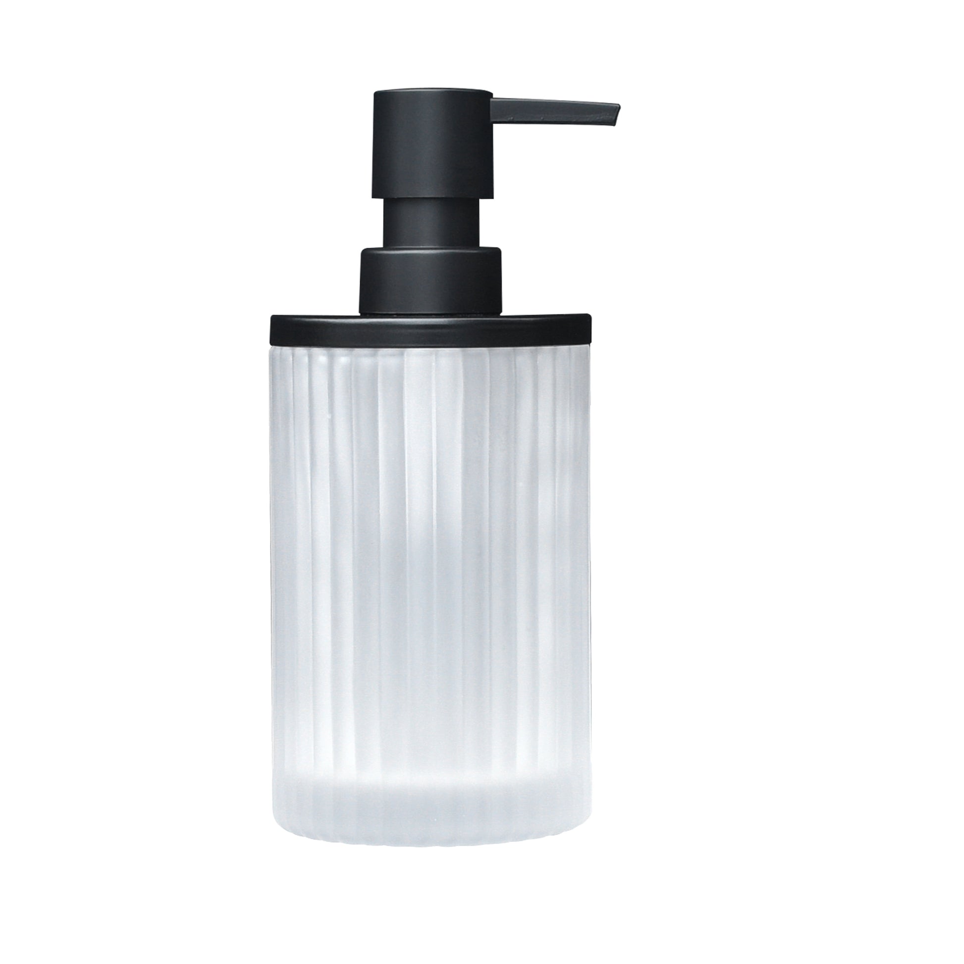 Ribbed Glass and Metal Soap Pump, White with Black Accents