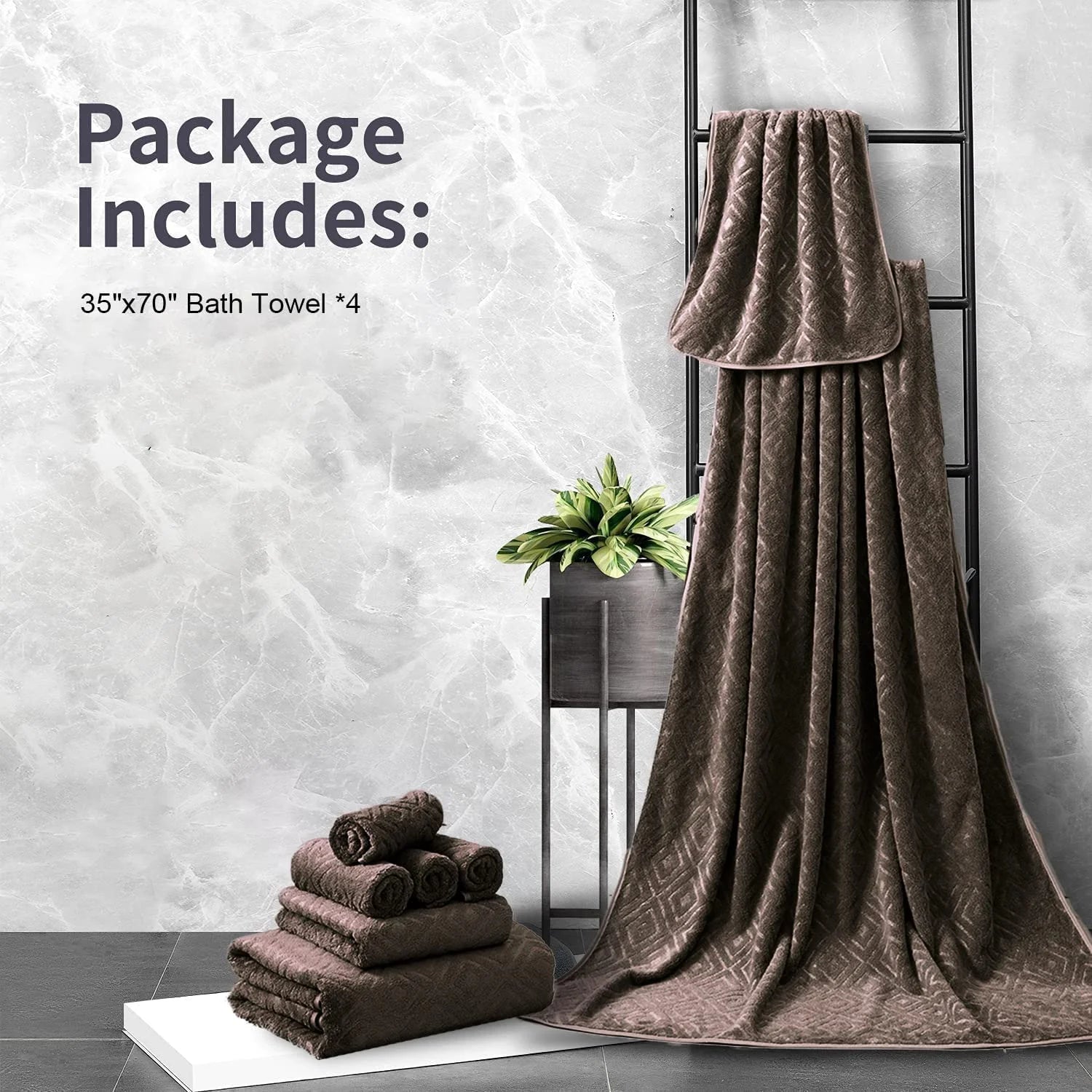 4 Pack Oversized Bath Towel Set Dark Coffee 600 GSM Ultra Soft Extra Large Bath Sheet Towels 35"X70" Bathroom Towels Hotel Luxurious Towels