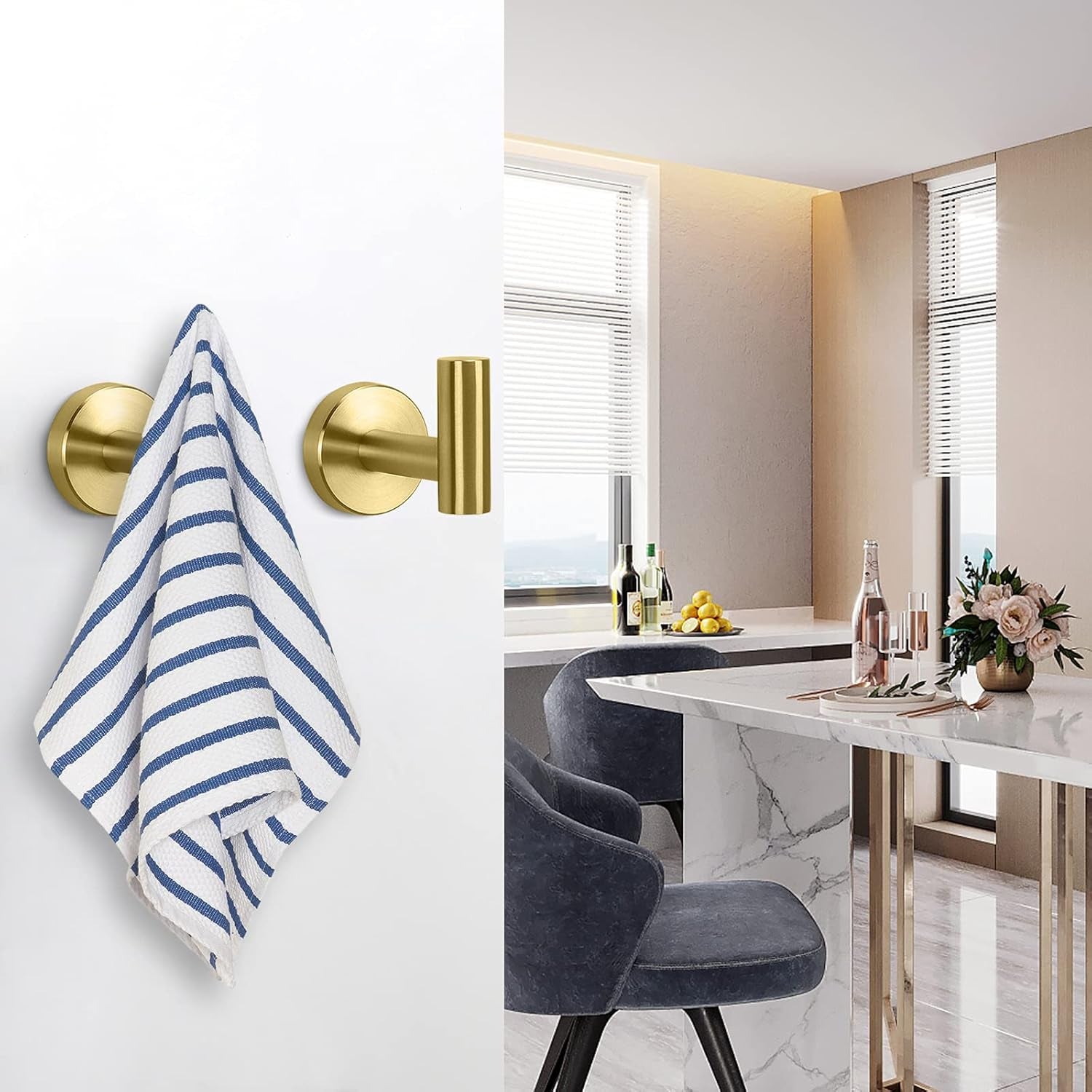 Bath Towel Hooks- SUS 304 Stainless Steel Robe Hook Holder, Heavy Duty Coat Hook for Bathroom Livingroom Hotel Kitchen Garage, Wall Mounted (Brushed Gold, 4 Pack)