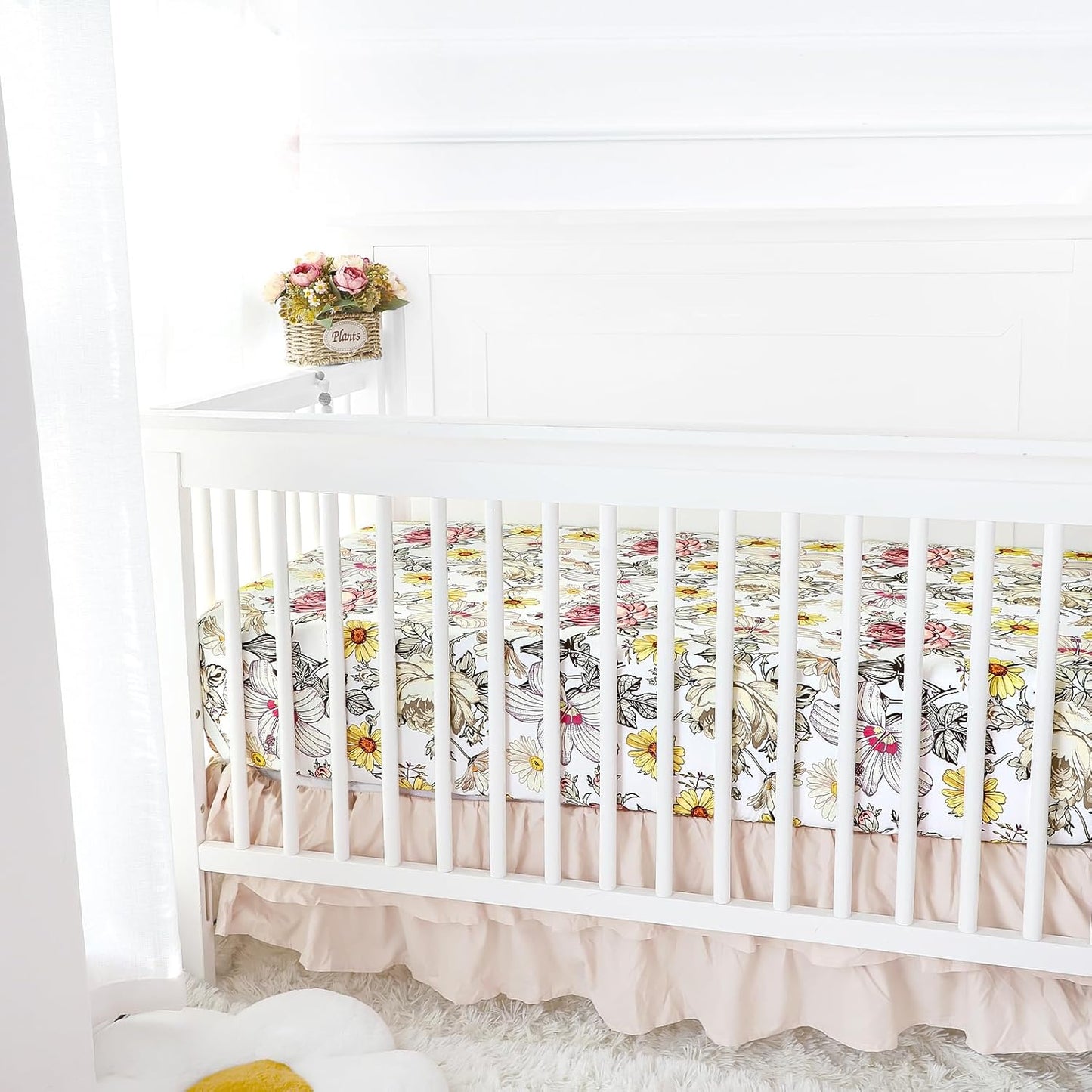Crib Sheets for Girl Boy,  Crib Sheet Fitted Fits for Standard Crib & Toddler Mattresses, Ultra Soft Breathable Baby Crib Sheets Neutral 52'' X 28'' Inch Boho Crib Sheet, Daisy Floral