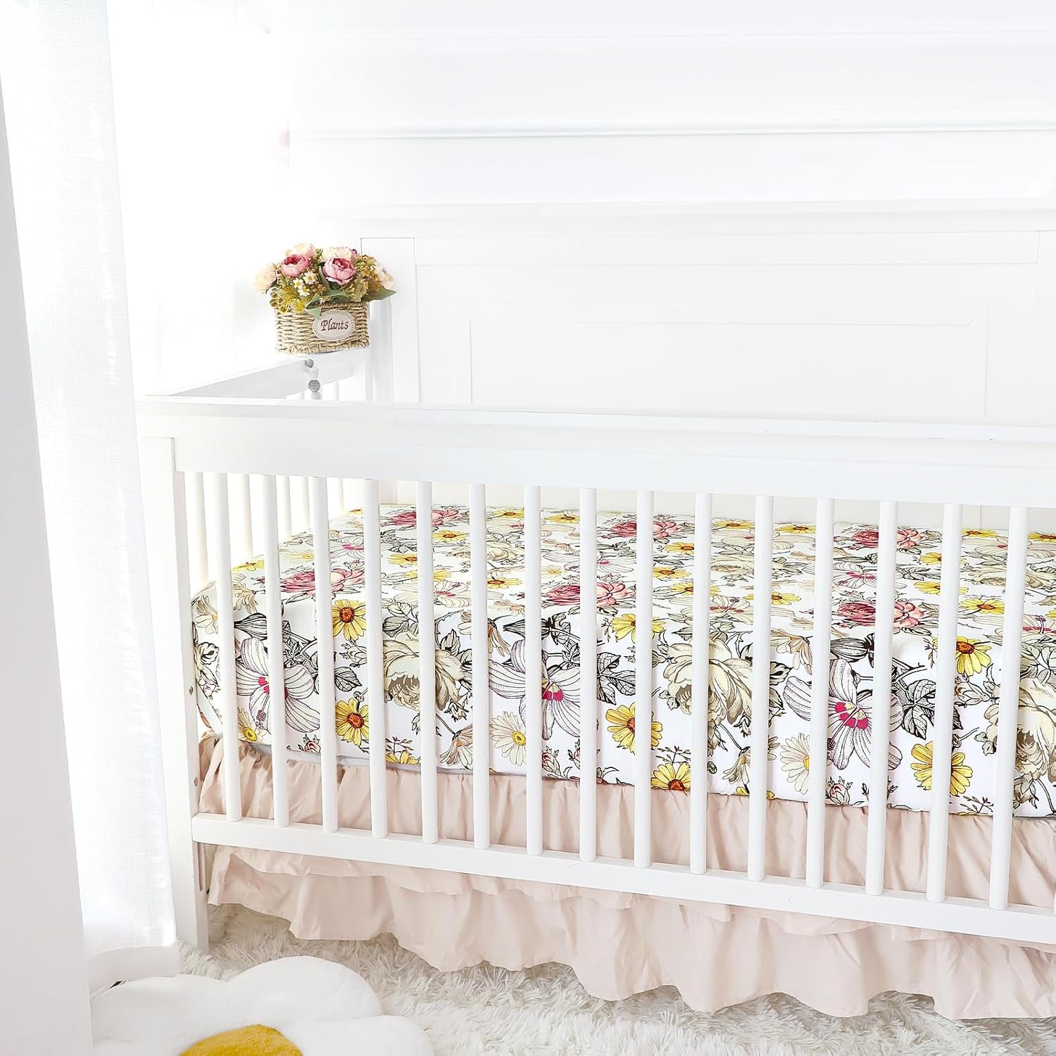 Crib Sheets for Girl Boy,  Crib Sheet Fitted Fits for Standard Crib & Toddler Mattresses, Ultra Soft Breathable Baby Crib Sheets Neutral 52'' X 28'' Inch Boho Crib Sheet, Daisy Floral