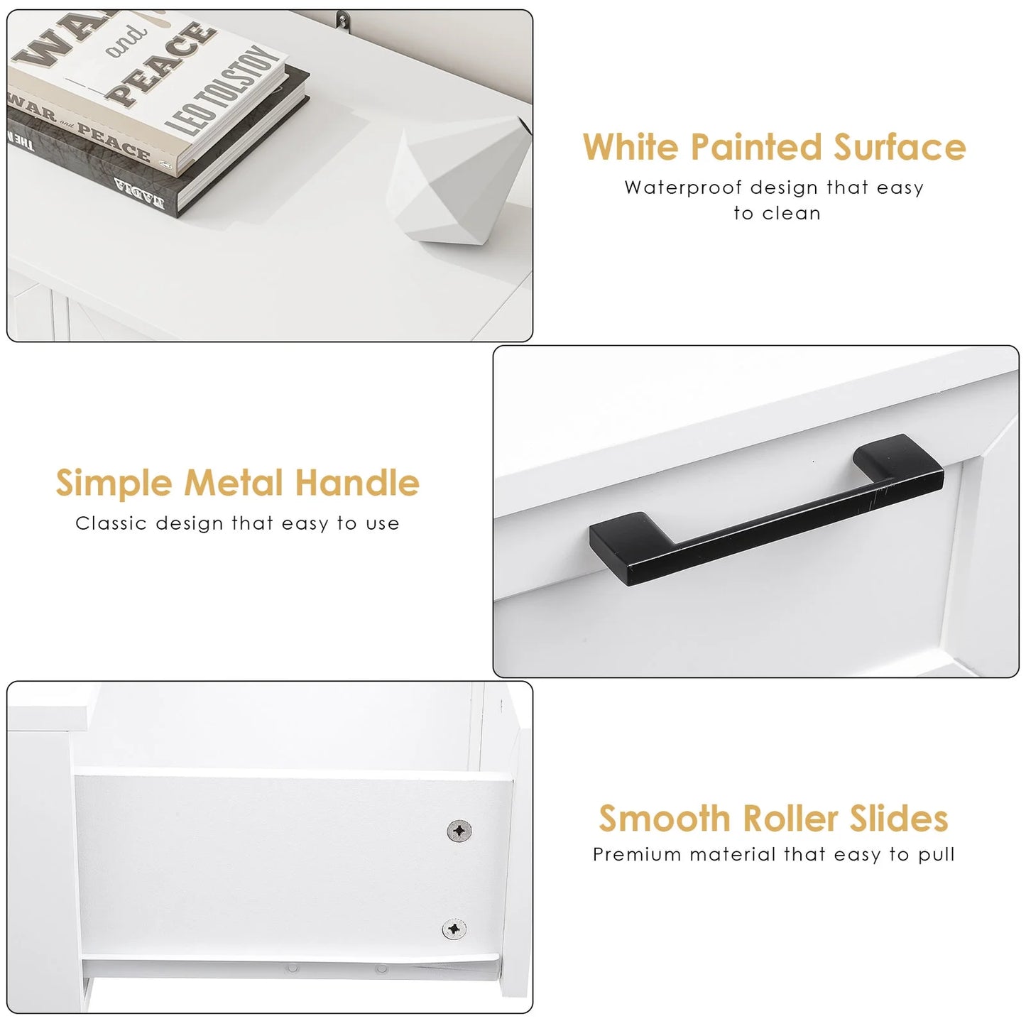 6 Drawer White Dresser, Tall Dresser for Bedroom Wood Storage Cabinet with Metal Handles