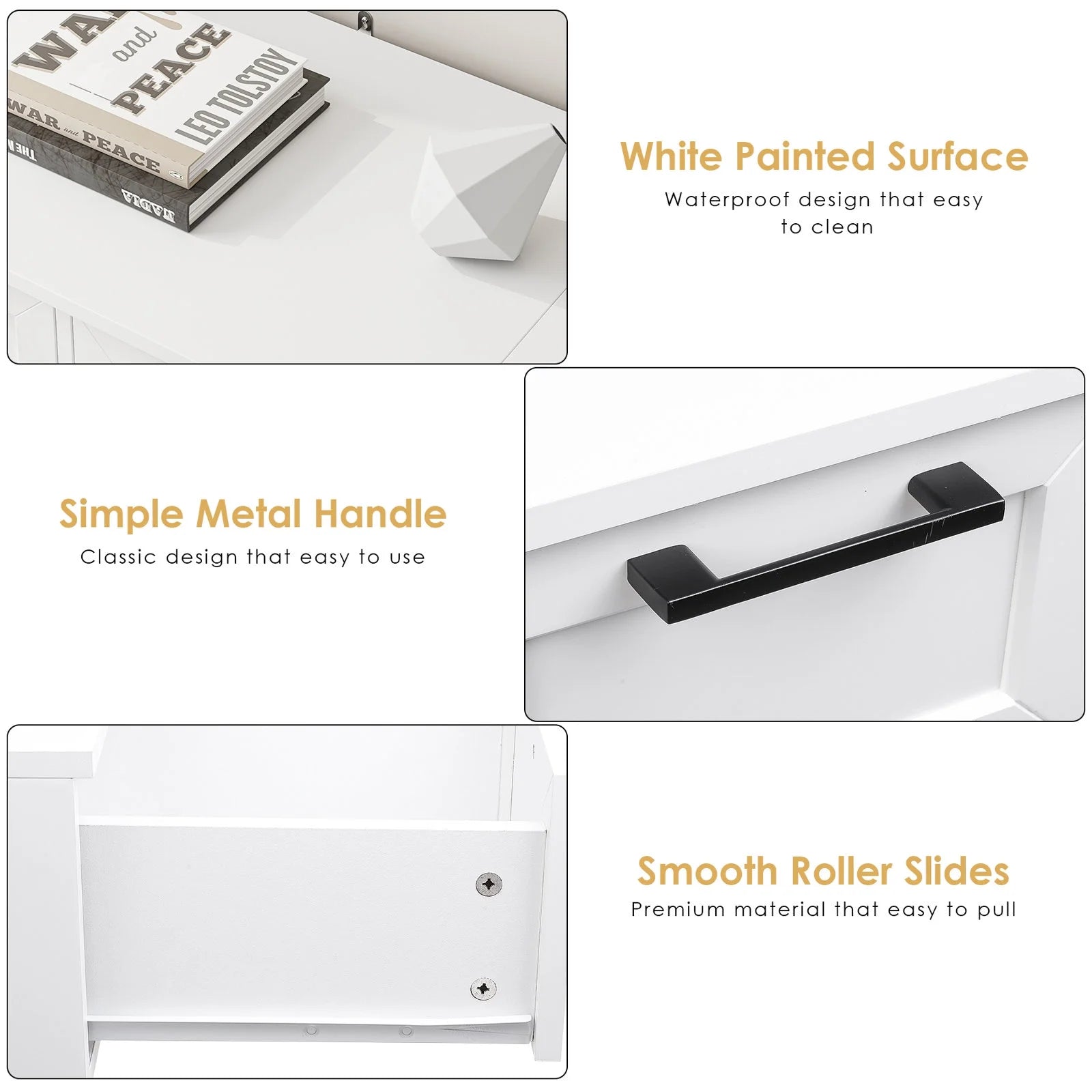 6 Drawer White Dresser, Tall Dresser for Bedroom Wood Storage Cabinet with Metal Handles