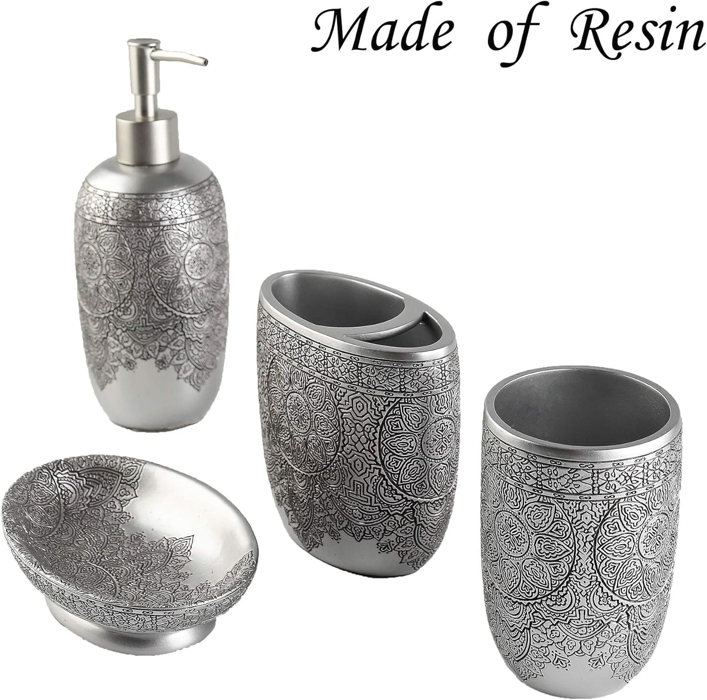 Bathroom Accessories Set,Toothbrush Holder,Farmhouse Bathroom Decor,4 Pcs Resin Gift Set Apartment Necessities, Contain Toothbrush Cup,Soap Dispenser,Soap Dish,Tumbler