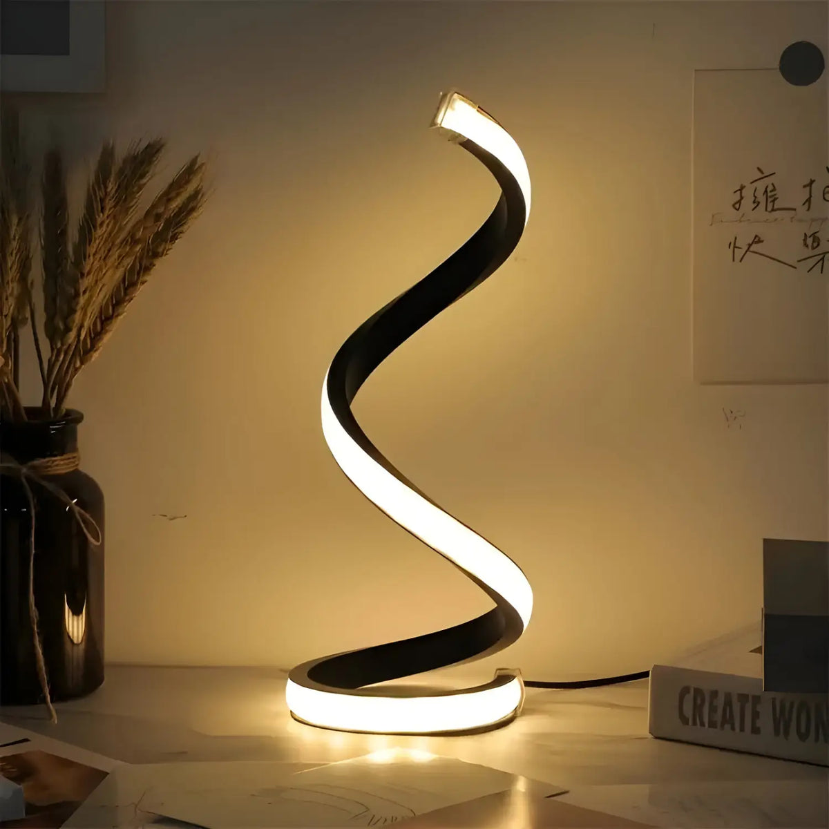Spiral LED Table Lamp — Dimmable Bedroom Night Light
