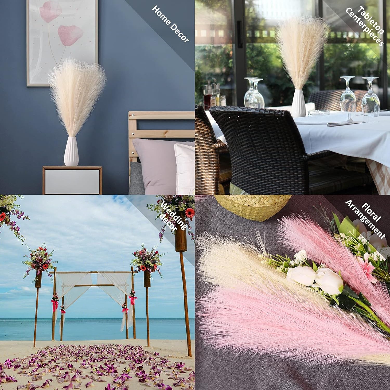 Faux Pampas Grass, 18"/45Cm Artificial Pampas Grass Fluffy 6 Stem Pompous Grass Flower Arrangement for Boho Home Wedding Decoration(Grey)