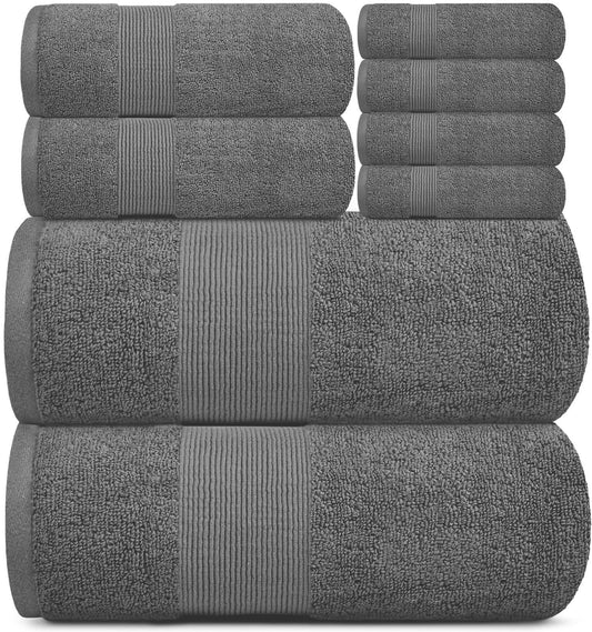 Resort Collection Soft Bath Towel Set of 8 Pcs Hotel Plush Cotton Smoke Grey