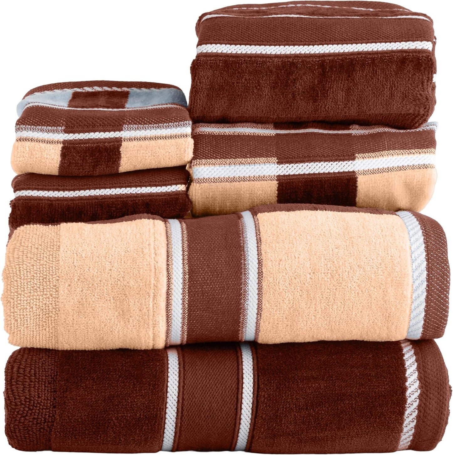 6 Piece Bathroom Towels Set - 525 GSM 100% Cotton Bathroom Accessories - 2 Bath Sheets, 2 Hand Cloths , and 2 Wash Cloths - Soft Towel Set for Shower, Gym, Dorm, and Spa (Beige)
