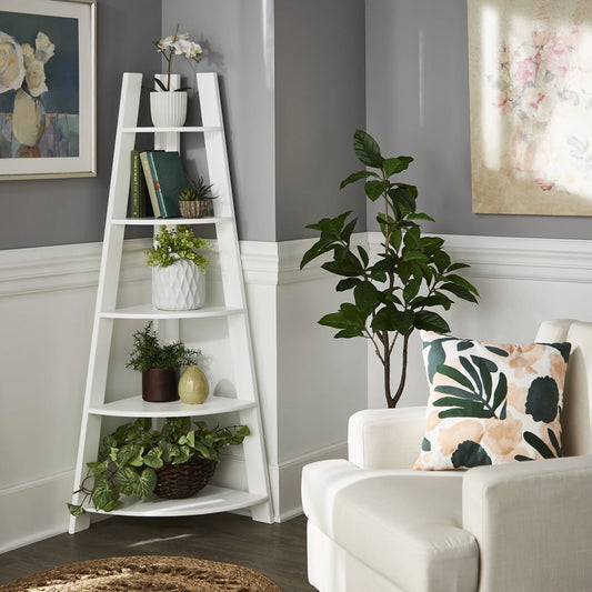 Solvig Corner Ladder 5 Shelf Bookcase, White