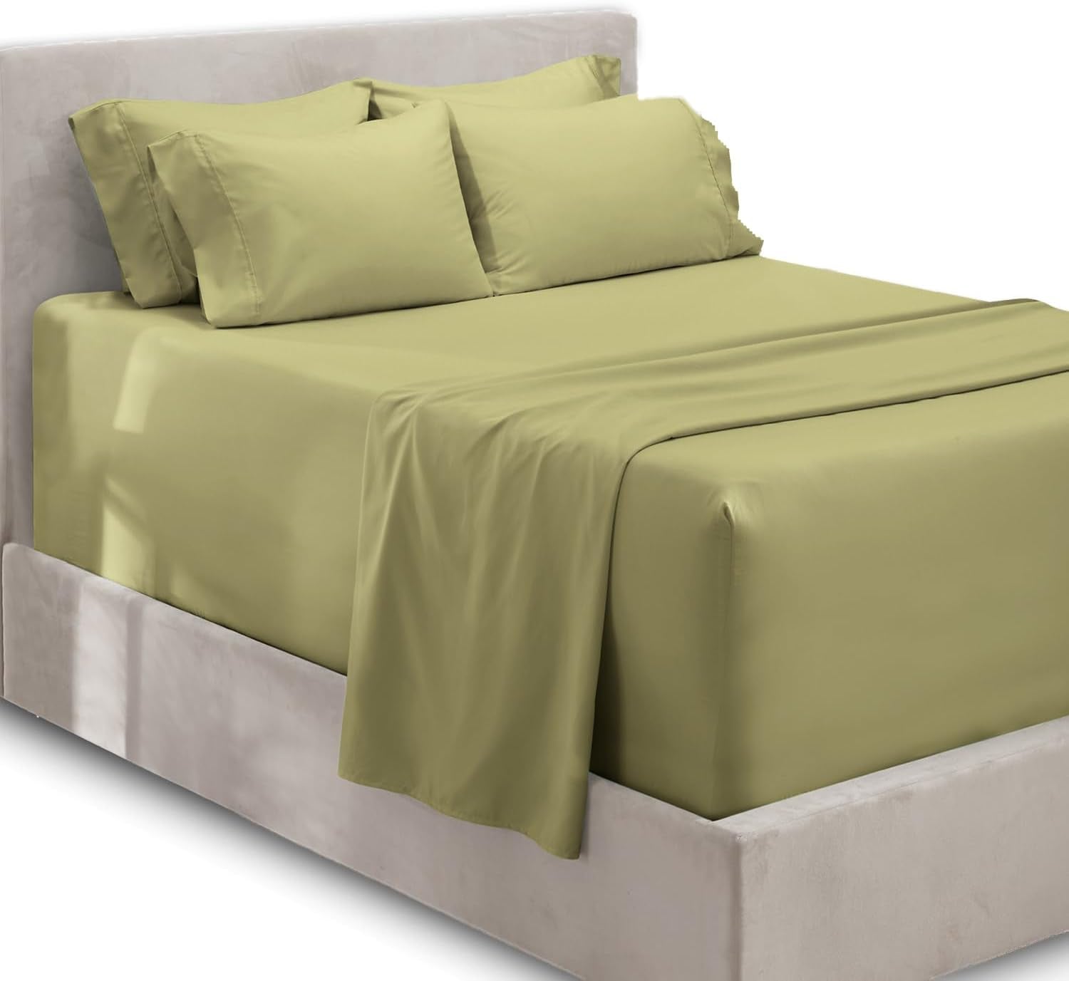 Luxury Soft 6 Piece Bed Sheet Set Extra Deep Pocket Fitted Sheets Fits Mattress up to 21", Double Brushed Bedding, Queen, Sage