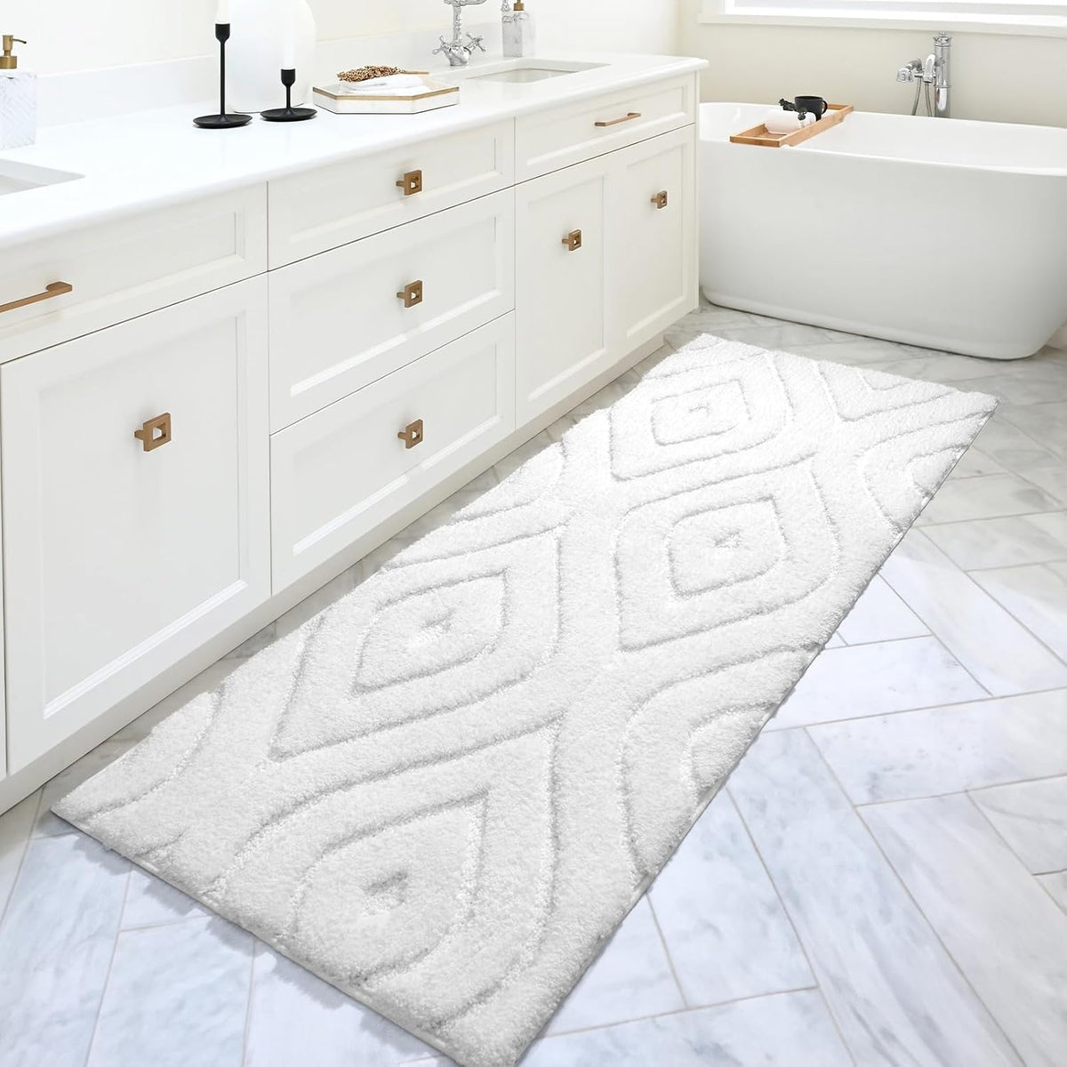 Bathroom Rugs Runner 24X72 Long Non Slip Bath Mats for Floor White