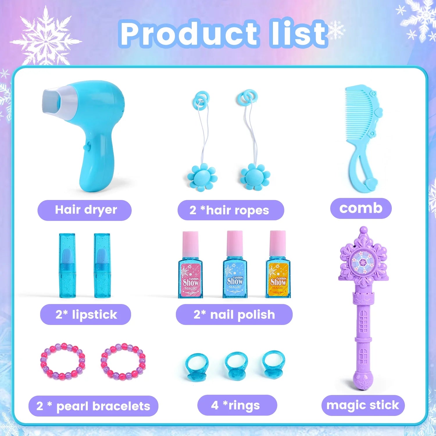 Toddler Makeup Table with Mirror and Chair, Kids Makeup Vanity Set with Accessories and Lights and Music Sounds, Makeup Accessories & Blowdryer for Toddlers 2-5 Years Old