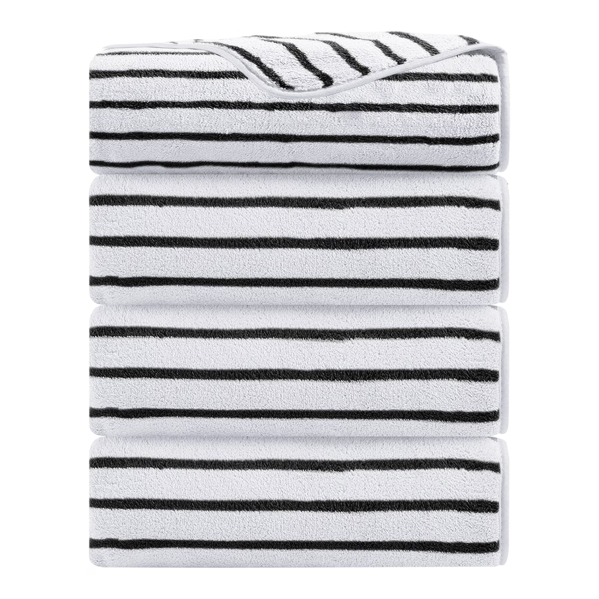 4 Pack Black White Bicolor Bar Stripe Large Bath Towels Set Oversized Bath Sheet Soft Towel Set