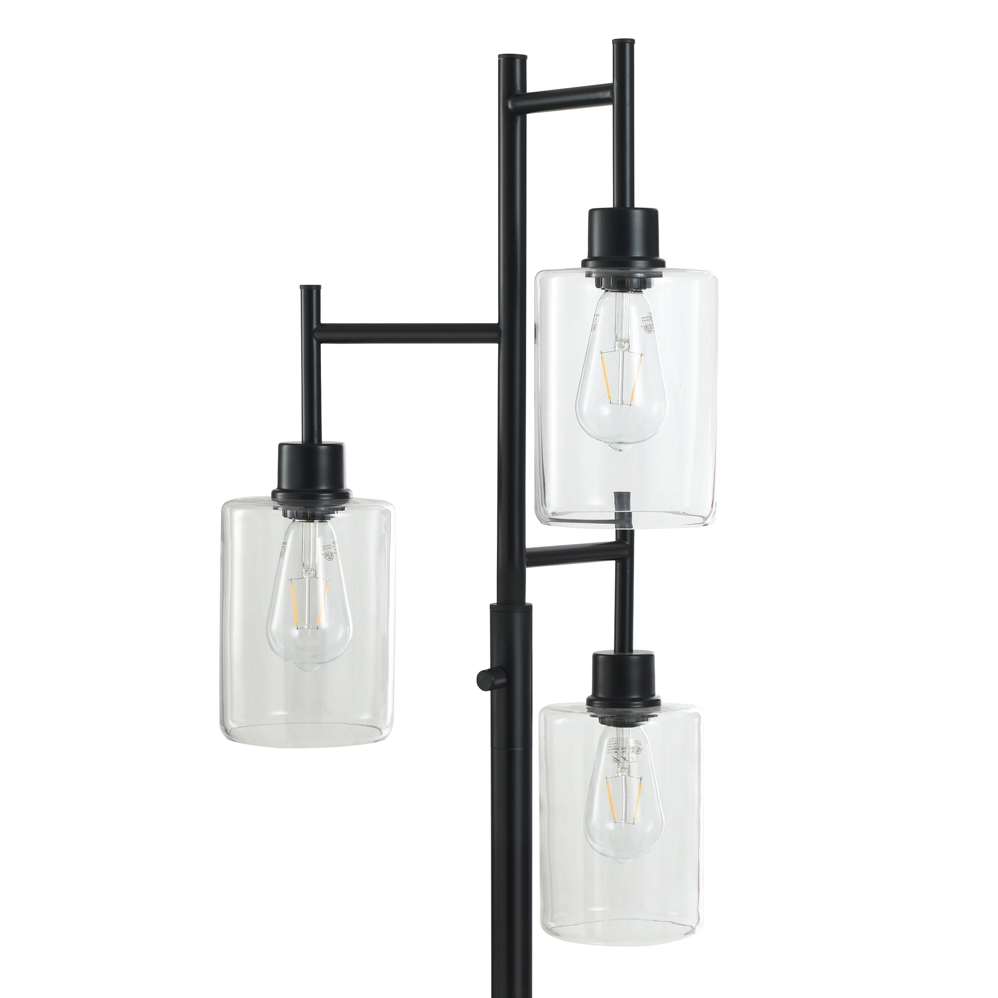 63.5 in 3 Light Contemporary Black Floor Lamp Clear Glass