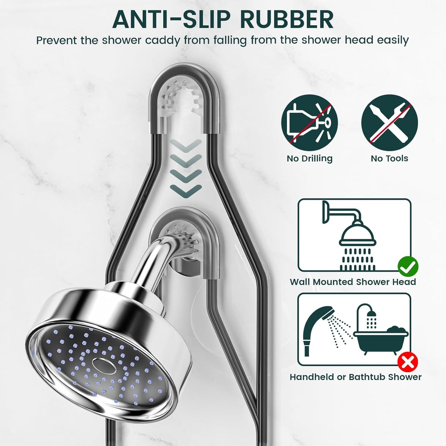 Shower Caddy Hanging Adjustable Shower Caddy, Rustproof Shower Organizer Extended Length Shower Caddy over Shower Head with Hooks Soap Holder, Large Capacity Anti-Swing Bathroom Organizer, Black