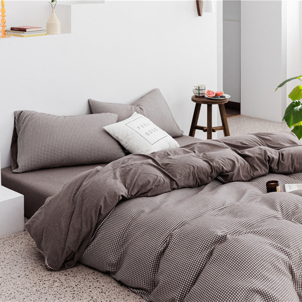 Tianzhu Cotton Nude Sleeping Four-Piece Set 100 Cotton Simple Knitted Quilt Cover Bedding